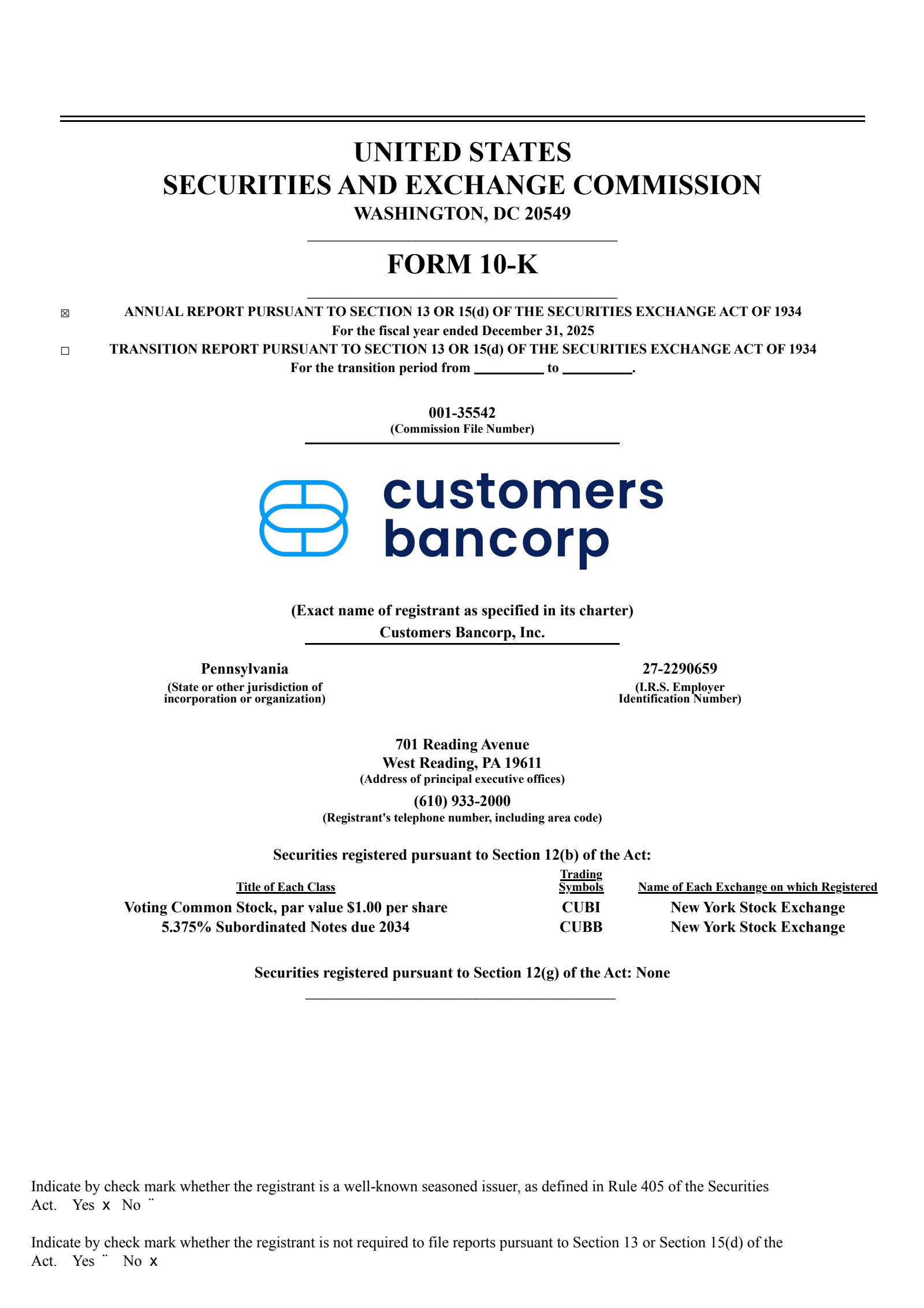 Customers Bancorp's Q4 2025 Annual report