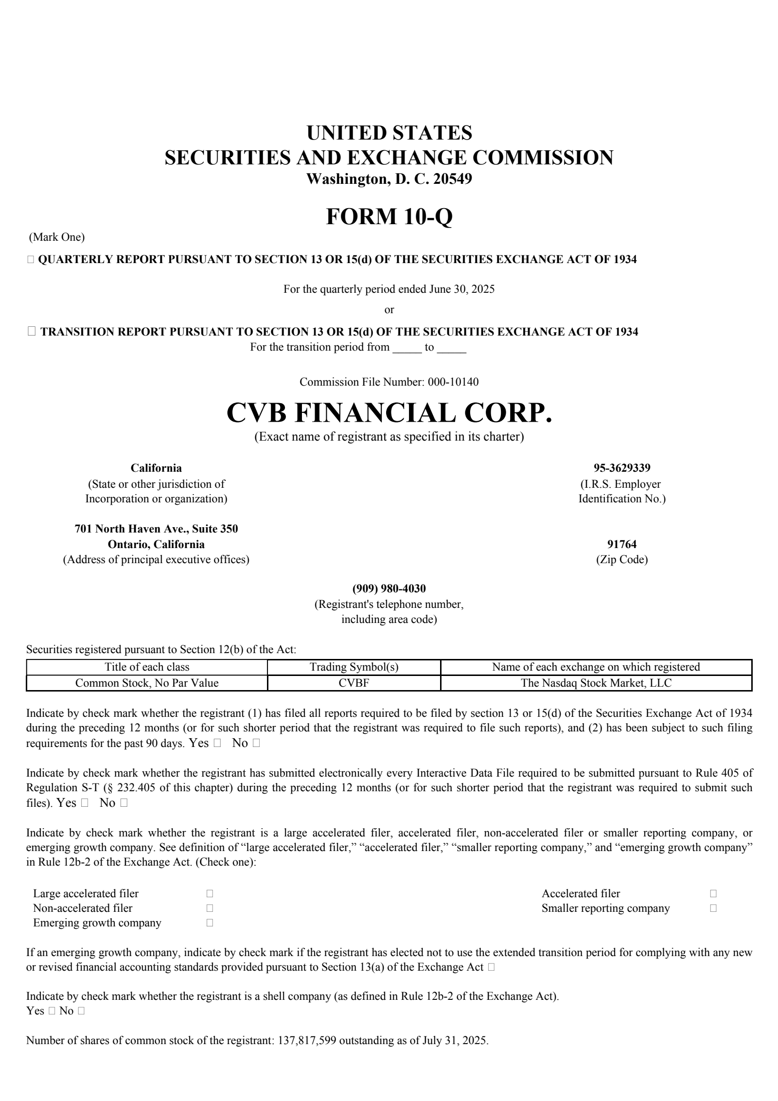 CVB Financial's Q2 2025 Quarterly report