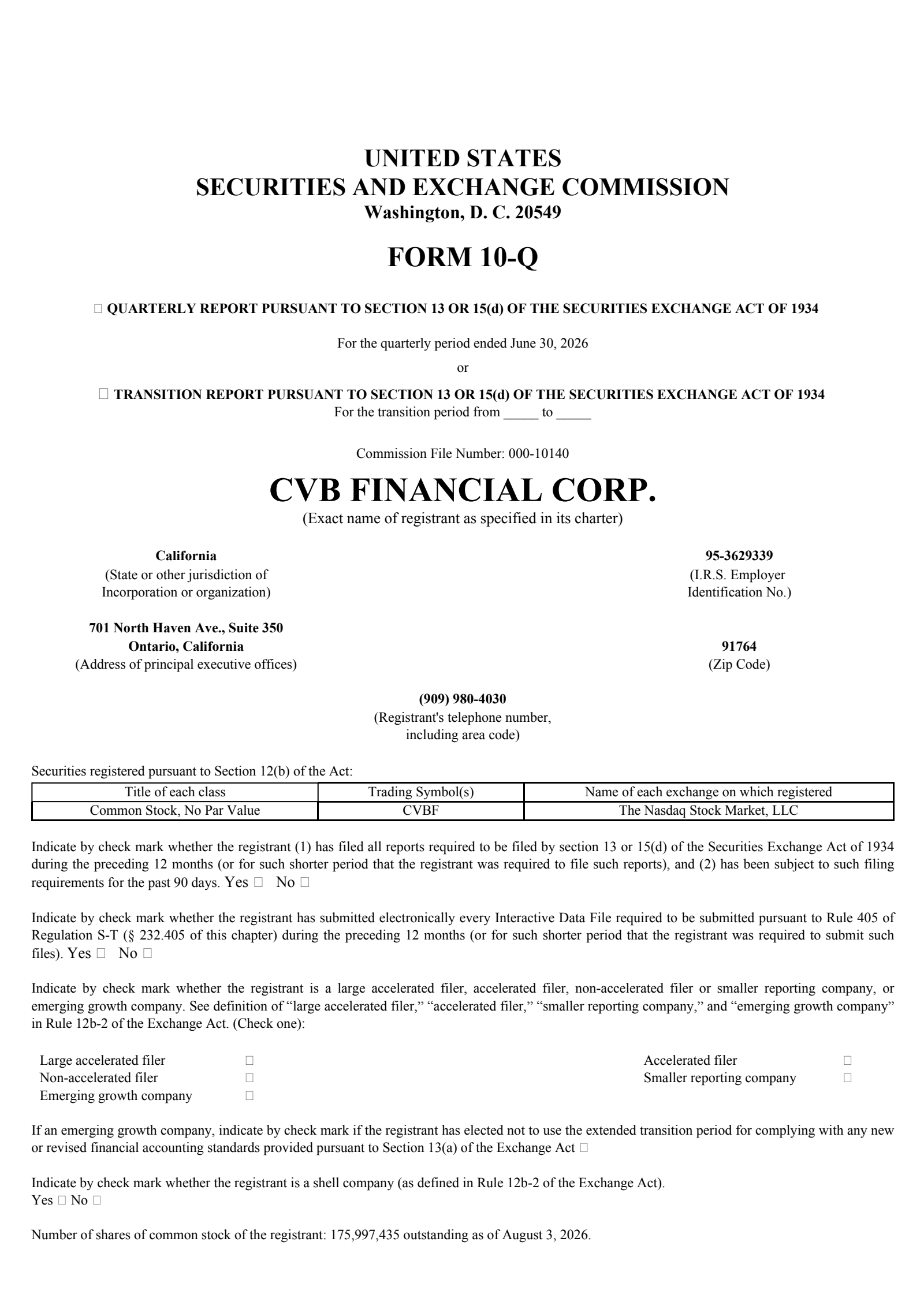 CVB Financial's Q2 2026 Quarterly report