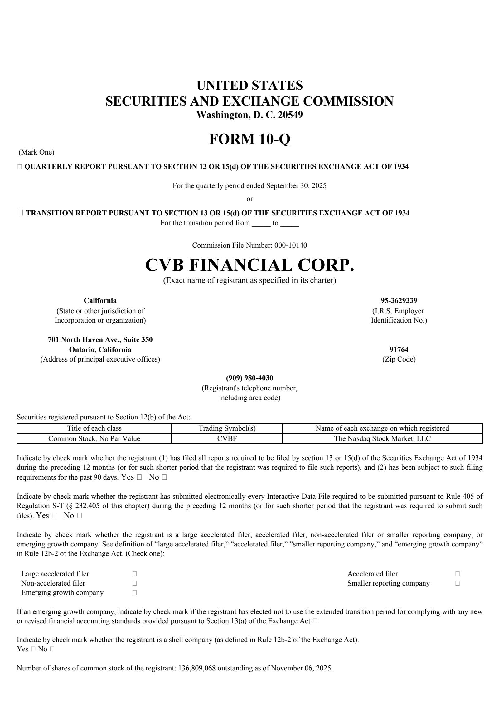 CVB Financial's Q3 2025 Quarterly Report