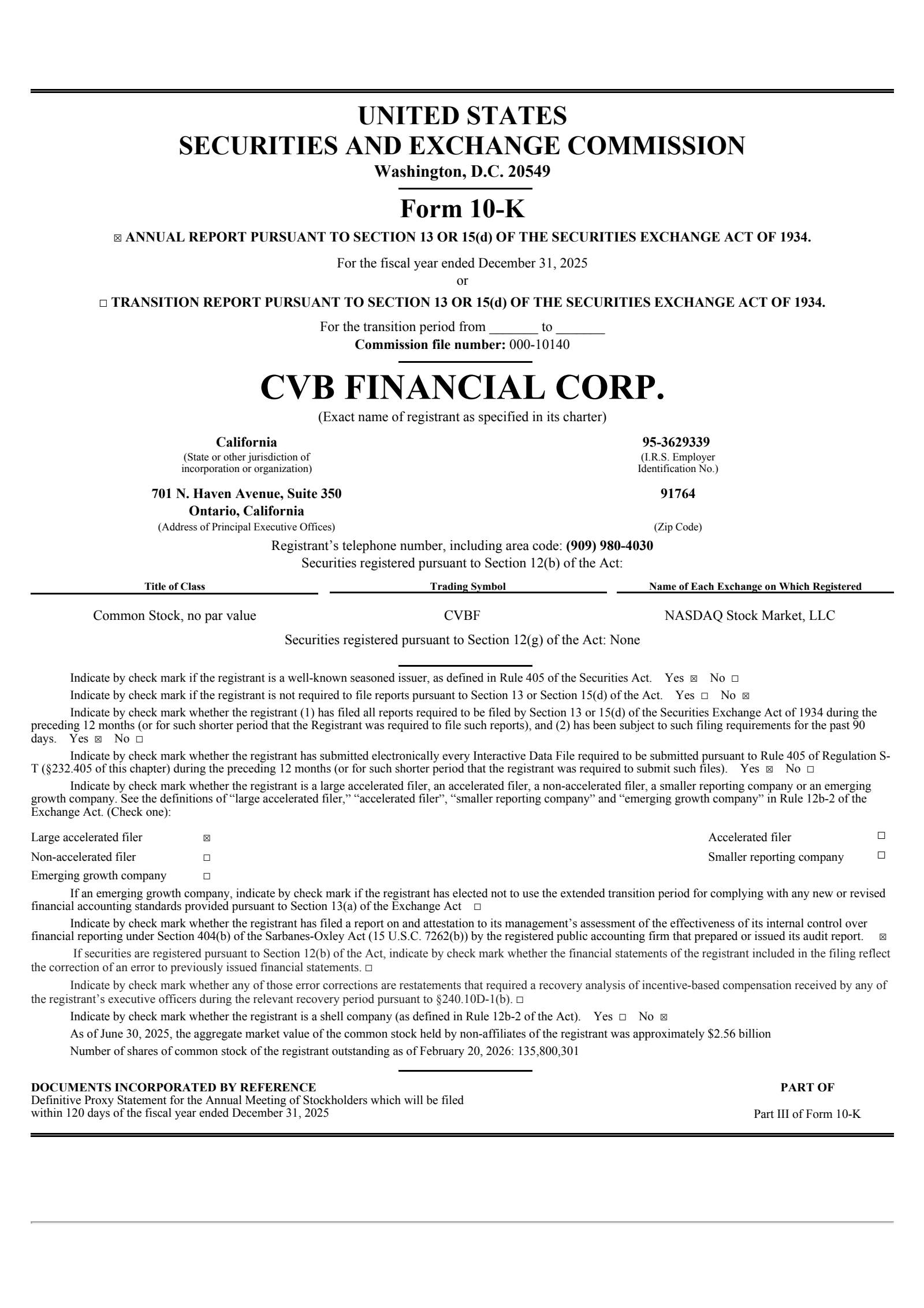 CVB Financial's Q4 2025 Annual report