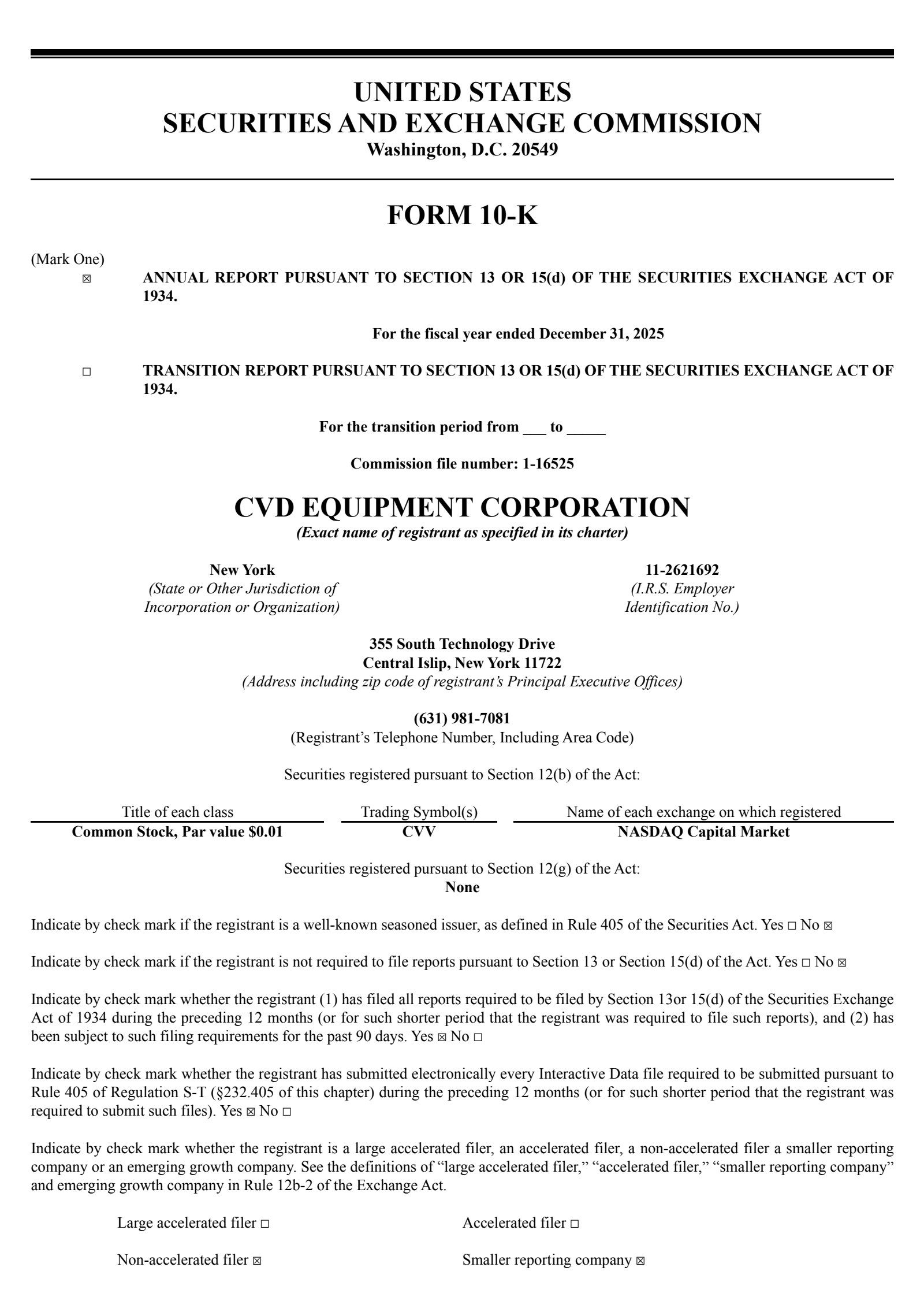CVD Equipment's Q4 2025 Annual report