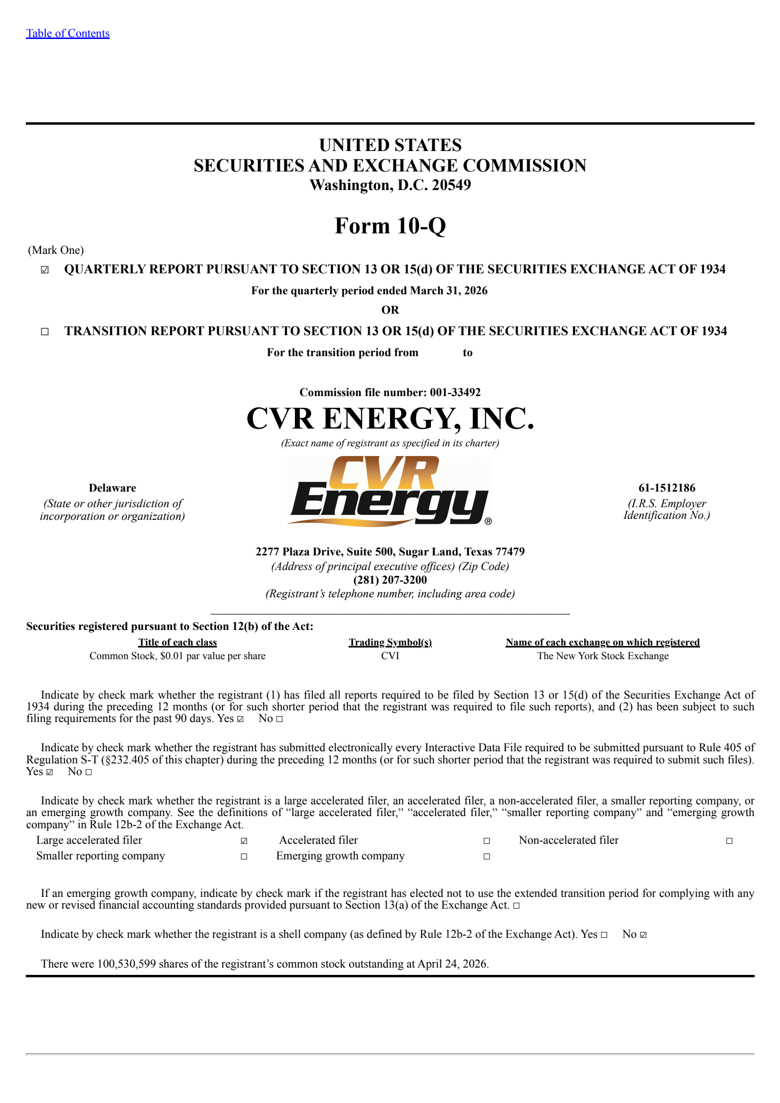 CVR Energy's Q1 2026 Quarterly report