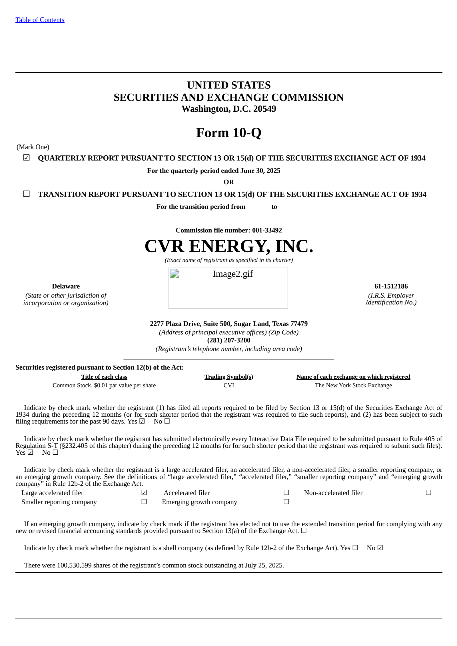 CVR Energy's Q2 2025 Quarterly report