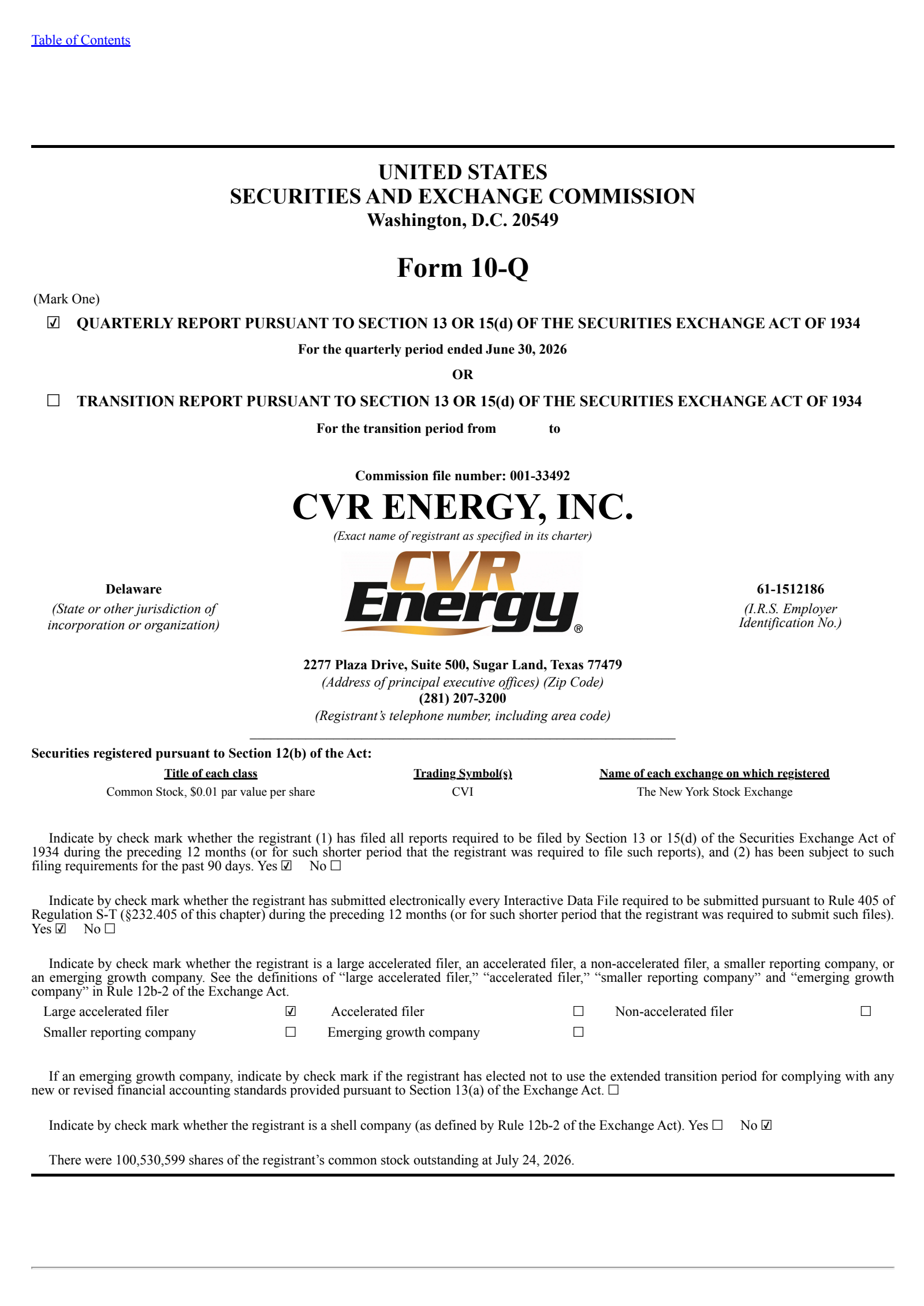 CVR Energy's Q2 2026 Quarterly report