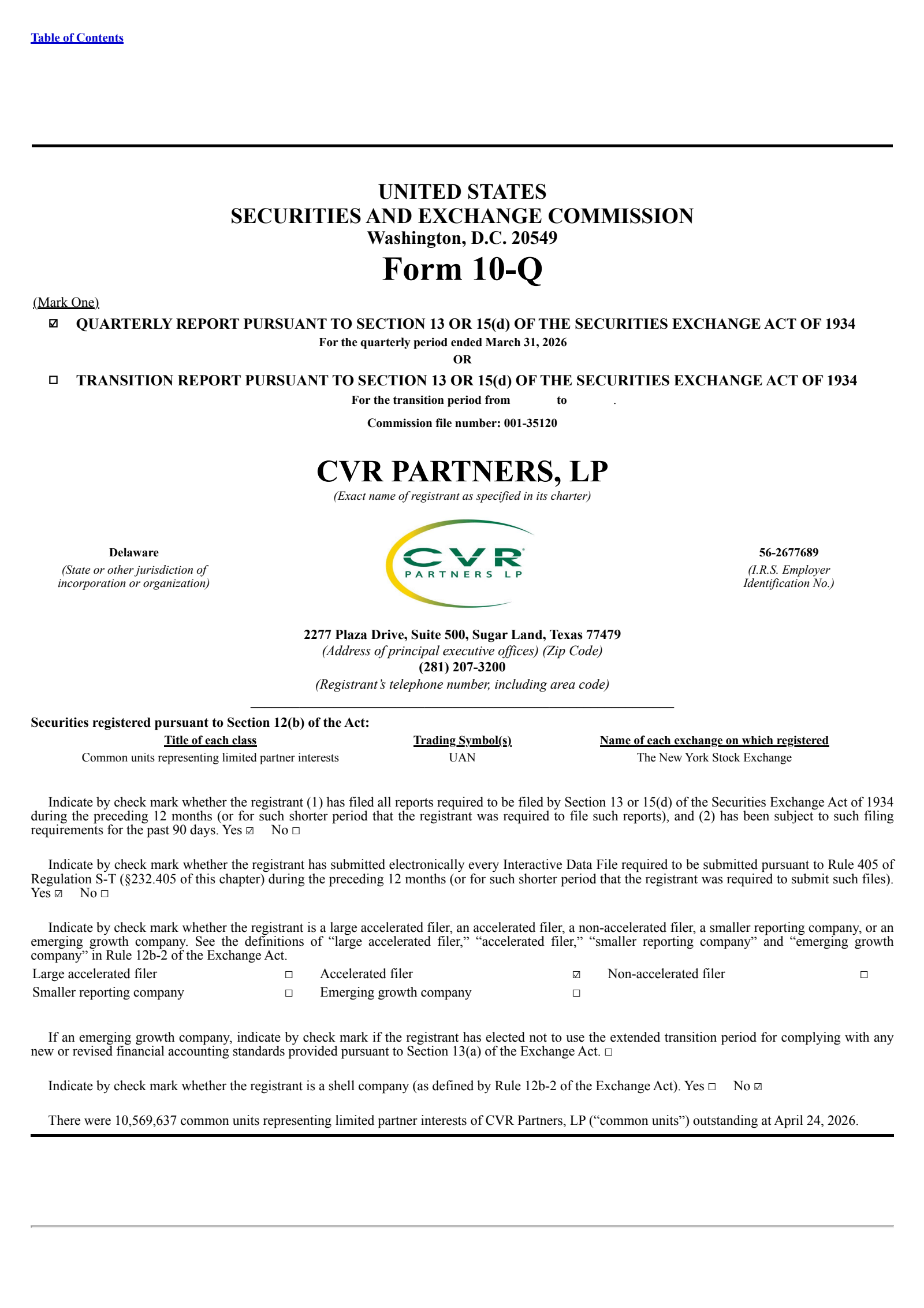 CVR Partners' Q1 2026 Quarterly report