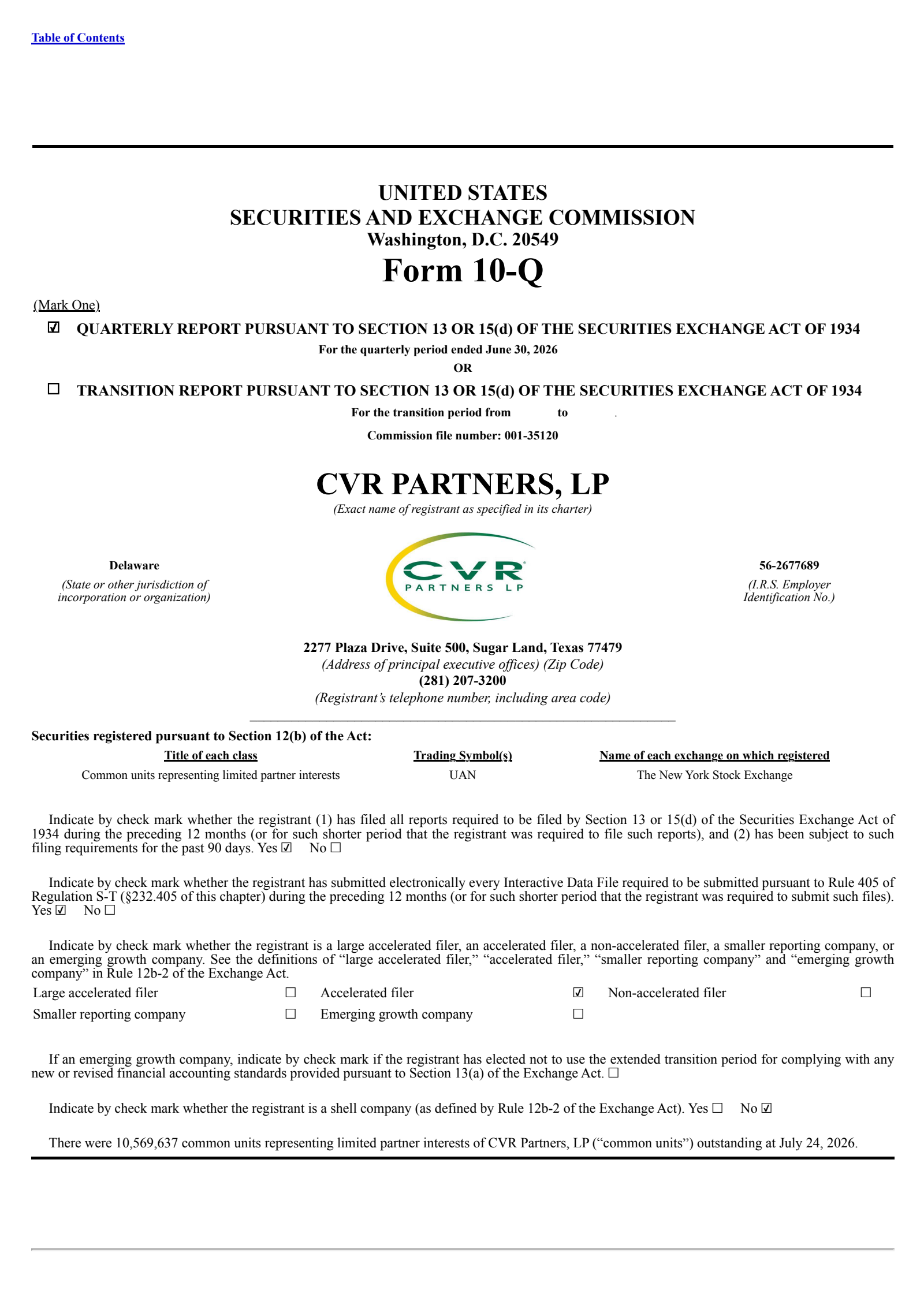 CVR Partners' Q2 2026 Quarterly report