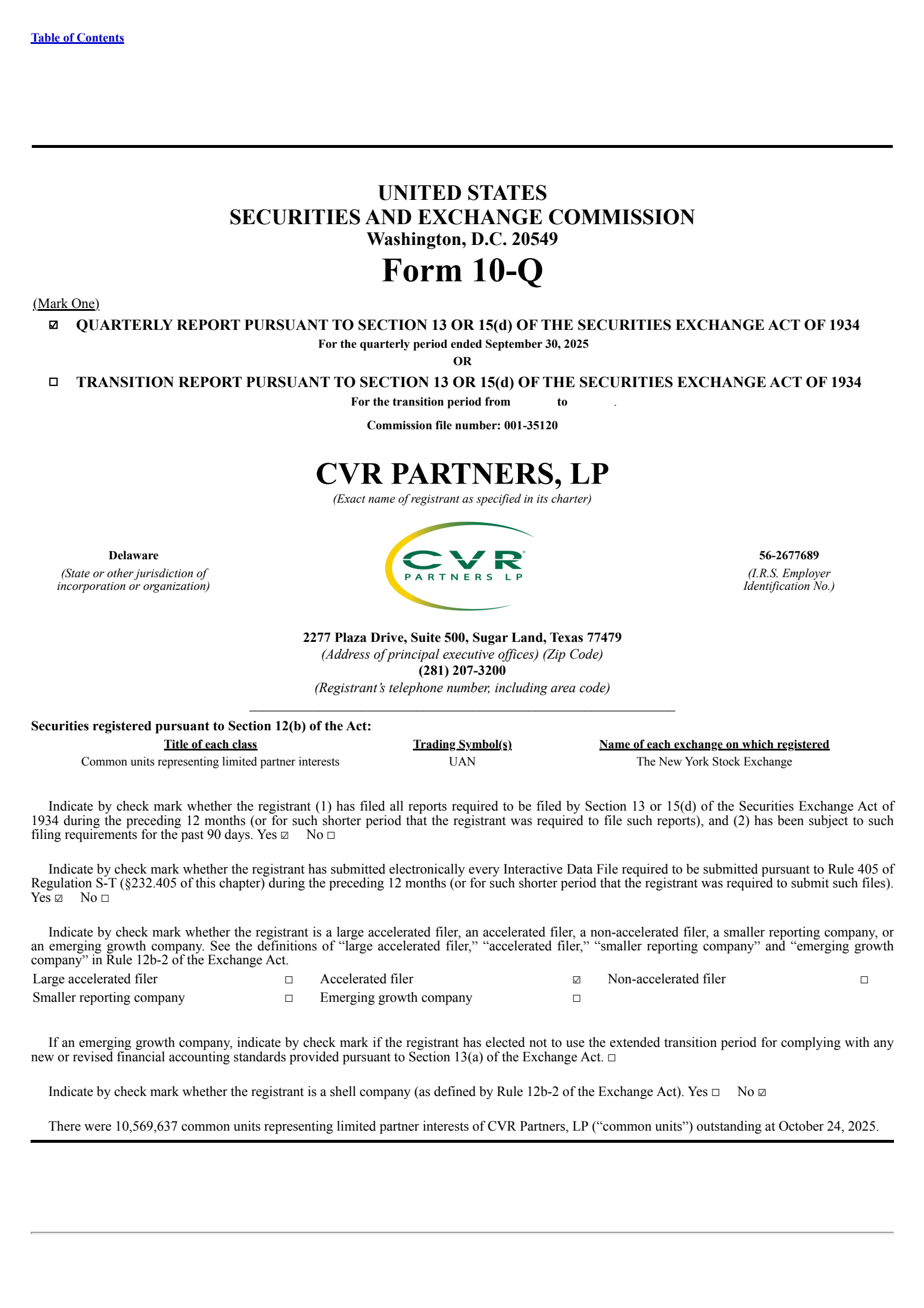 CVR Partners' Q3 2025 Quarterly Report