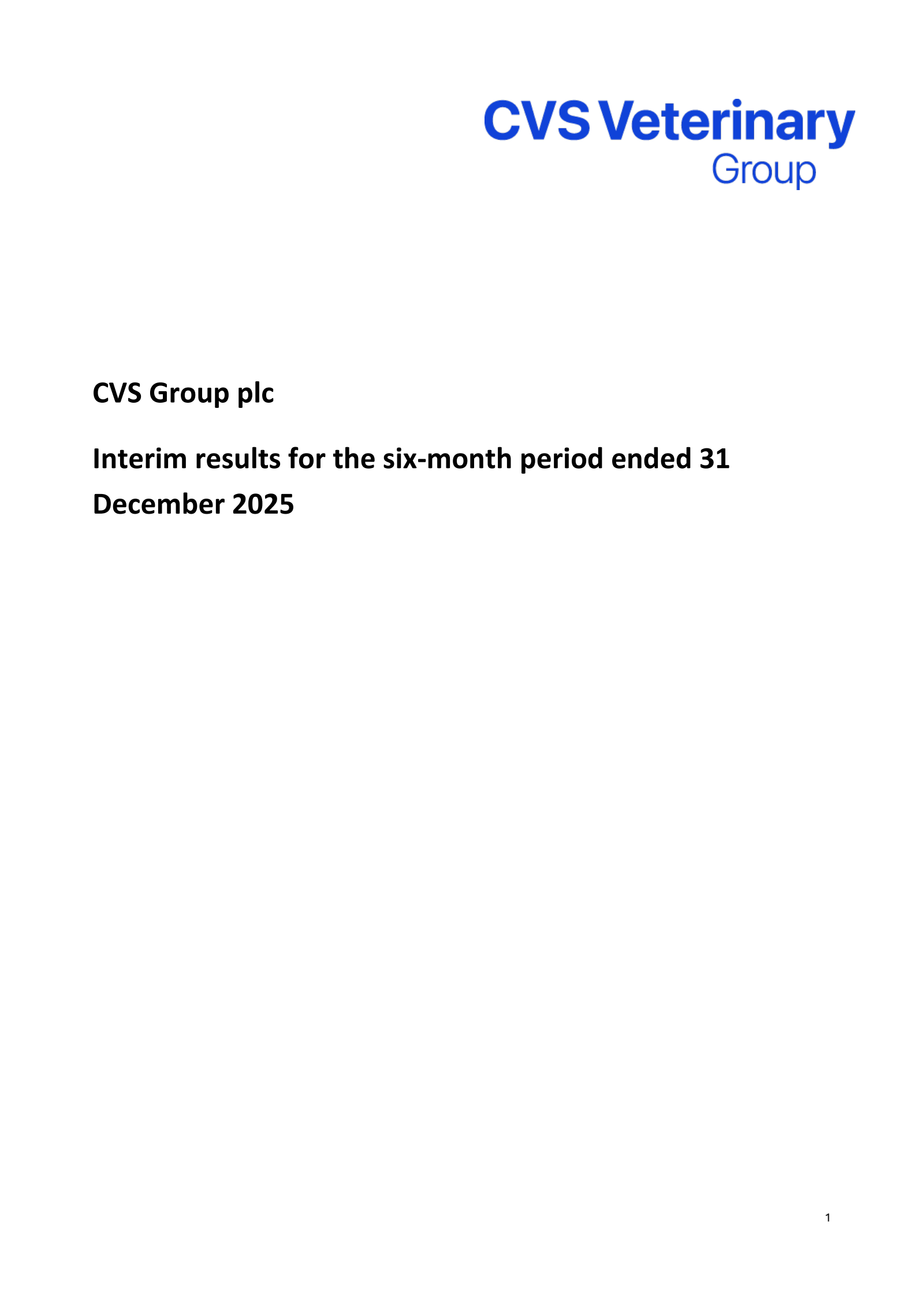 CVS Group's H1 2026 Pre Recorded Interim report