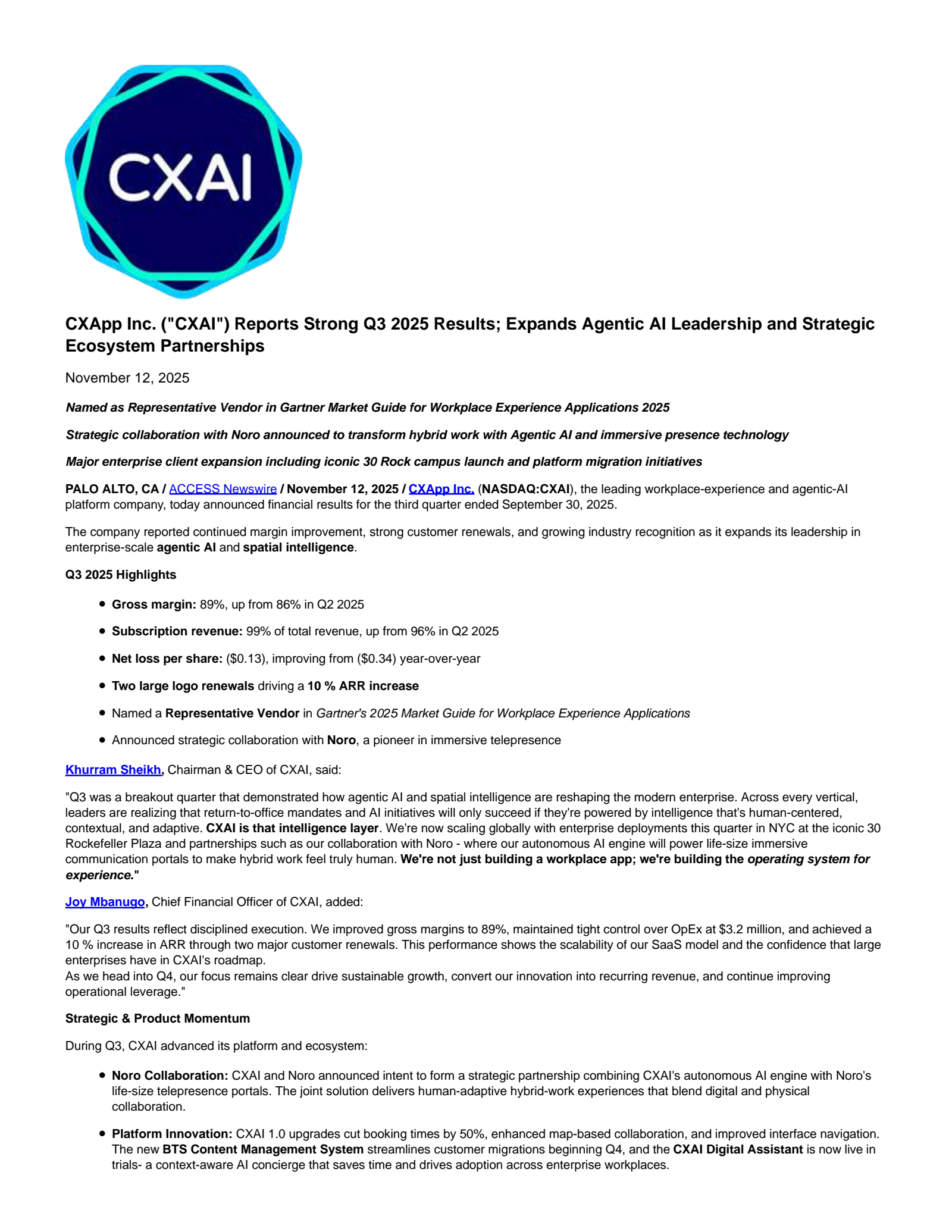 CXApp's Q3 2025 Earnings Release