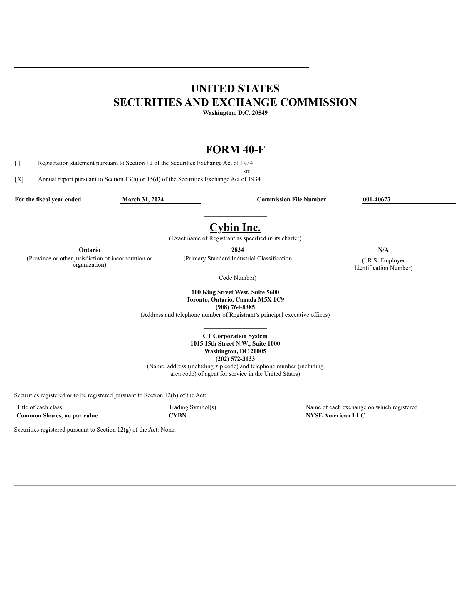 Cybin's Q4 2024 Annual Report
