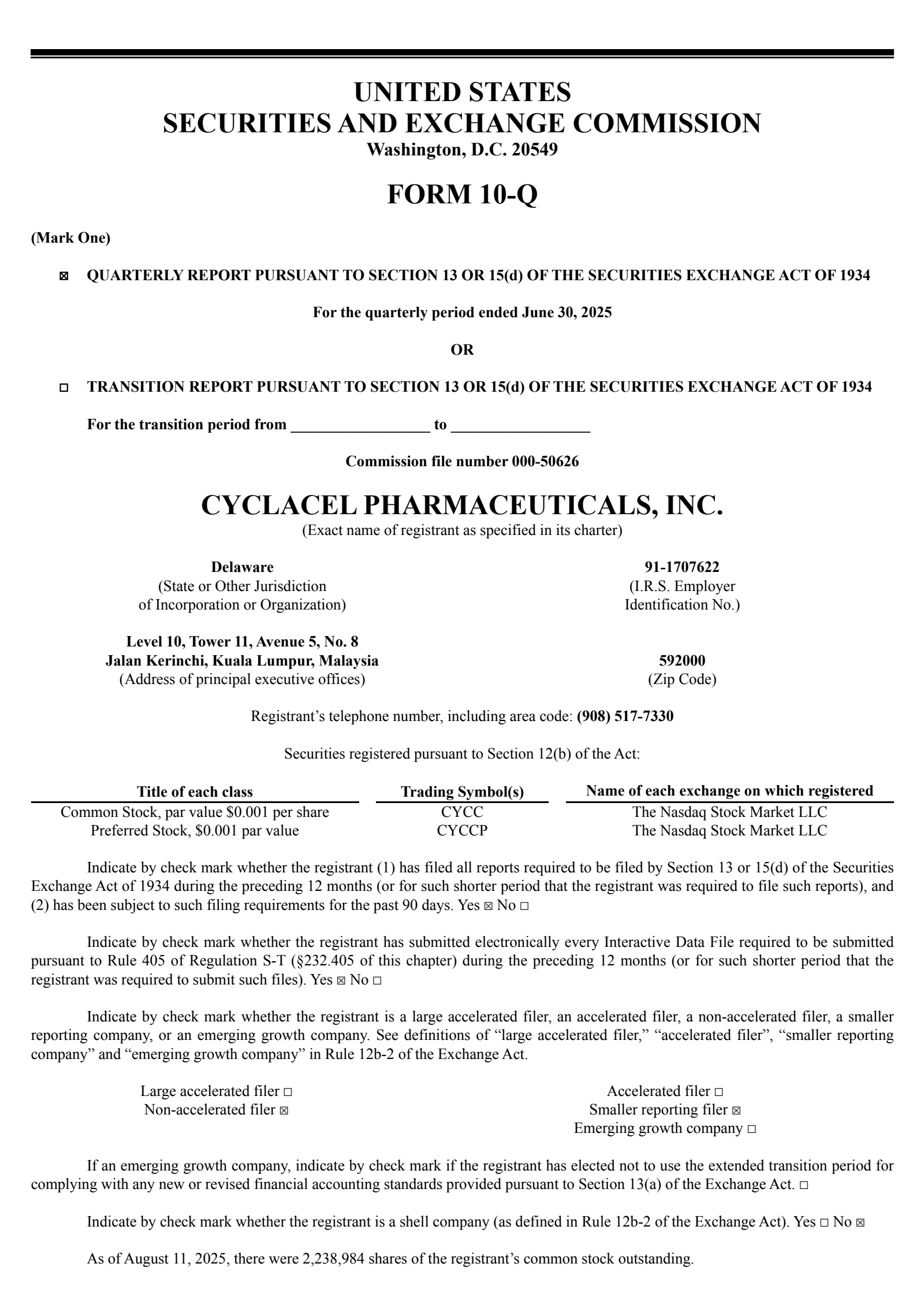 Cyclacel Pharmaceuticals' Q2 2025 Quarterly report
