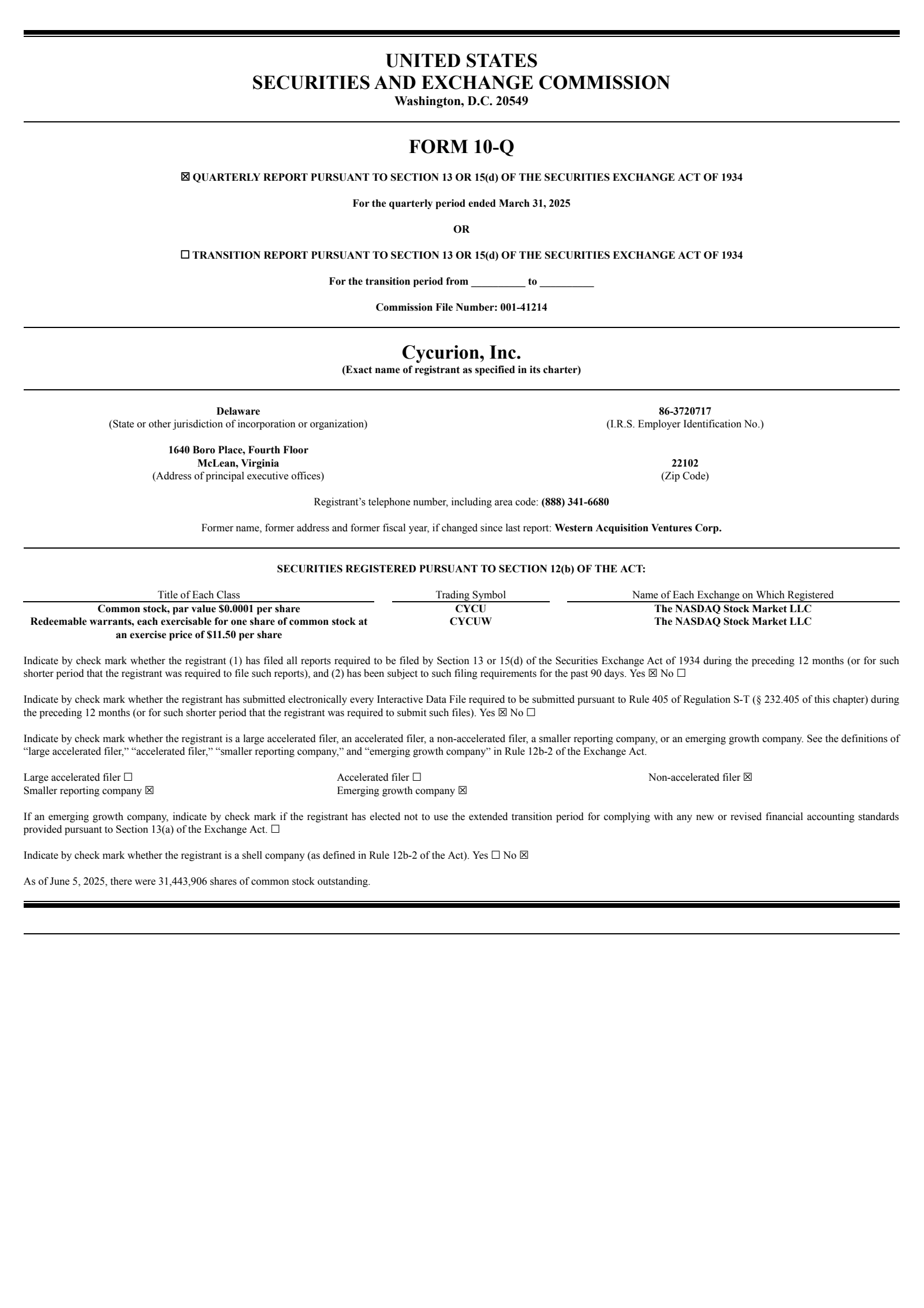 Cycurion's Q1 2025 Quarterly Report