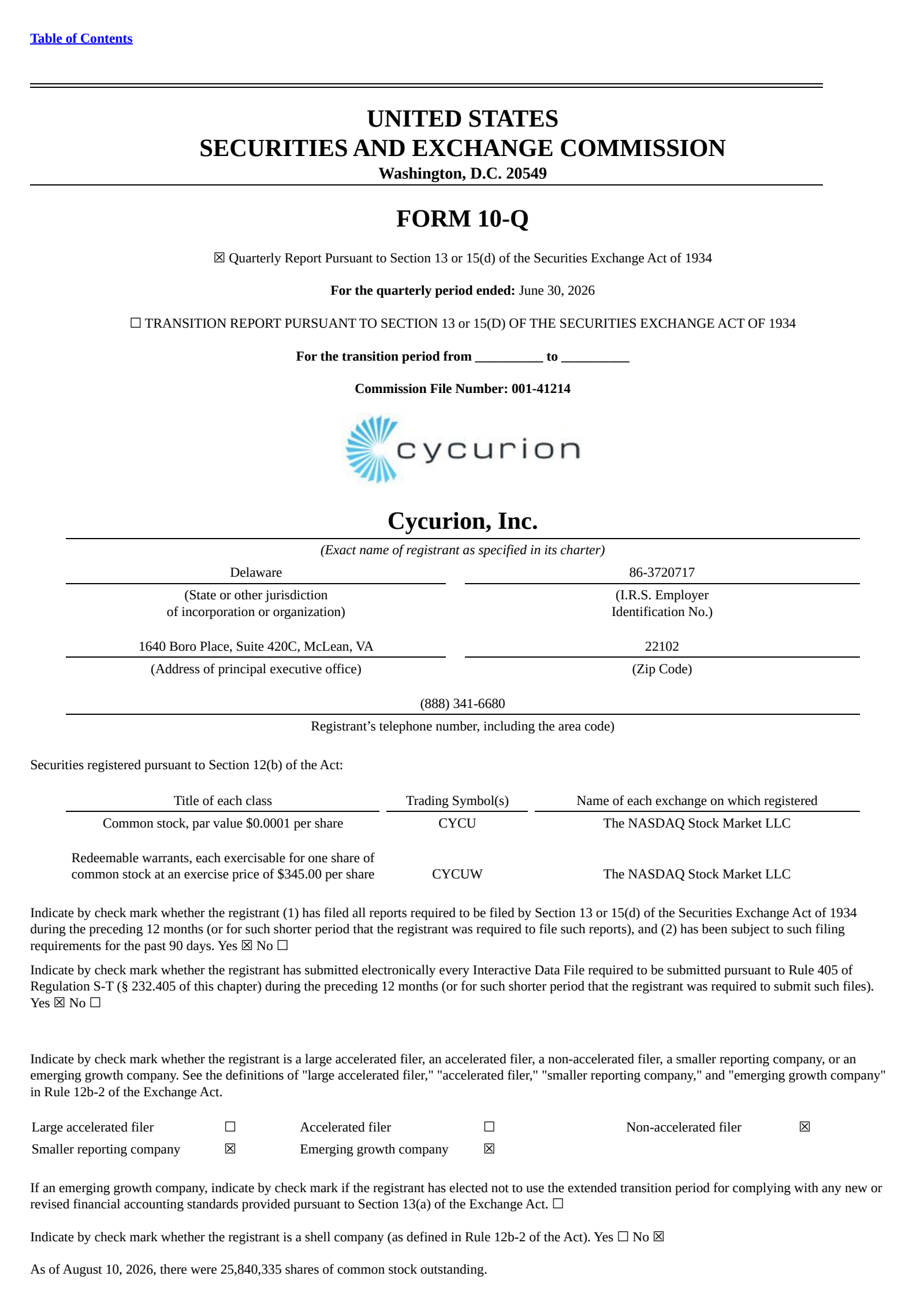 Cycurion's Q2 2026 Quarterly report