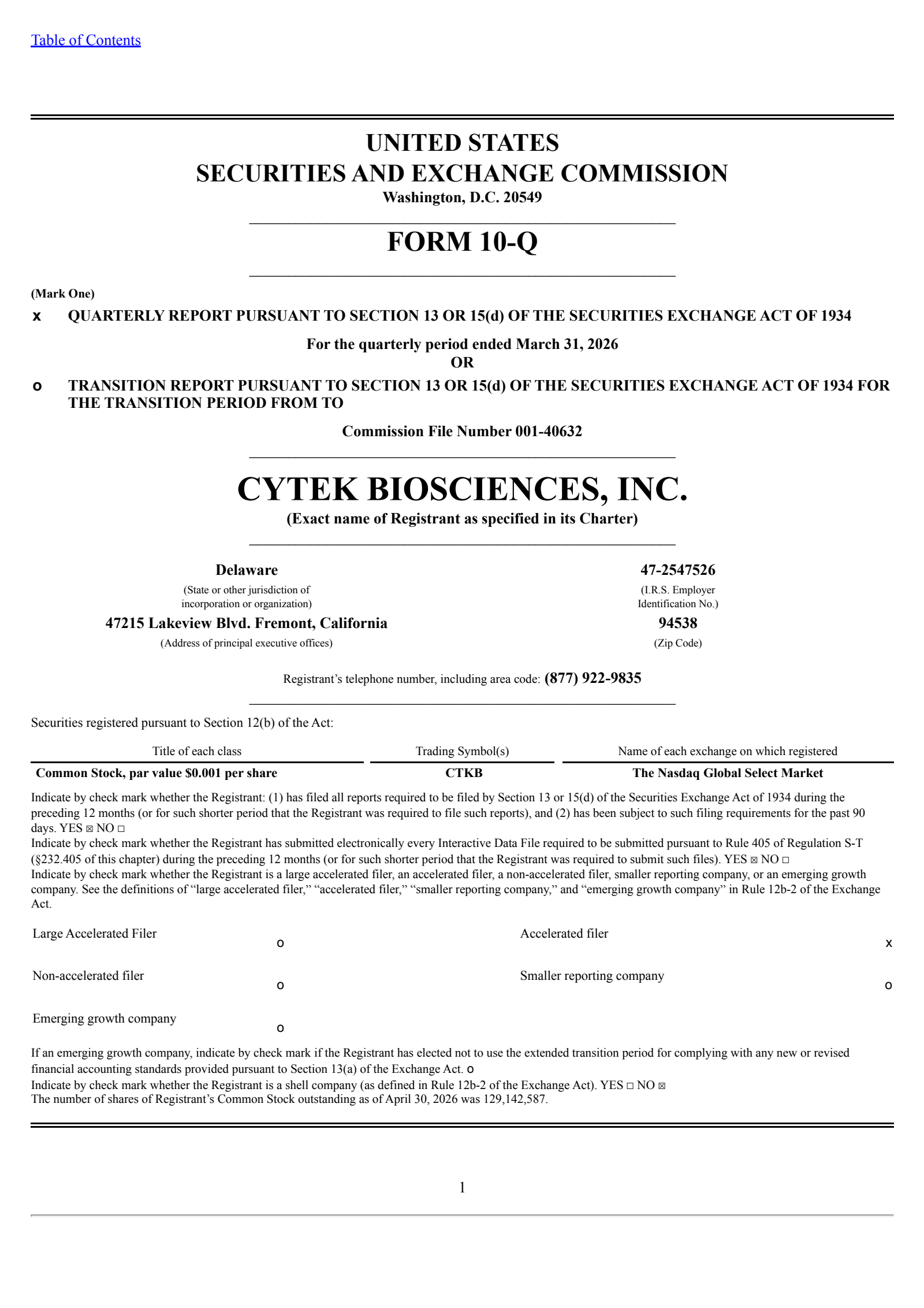 Cytek Biosciences' Q1 2026 Quarterly report