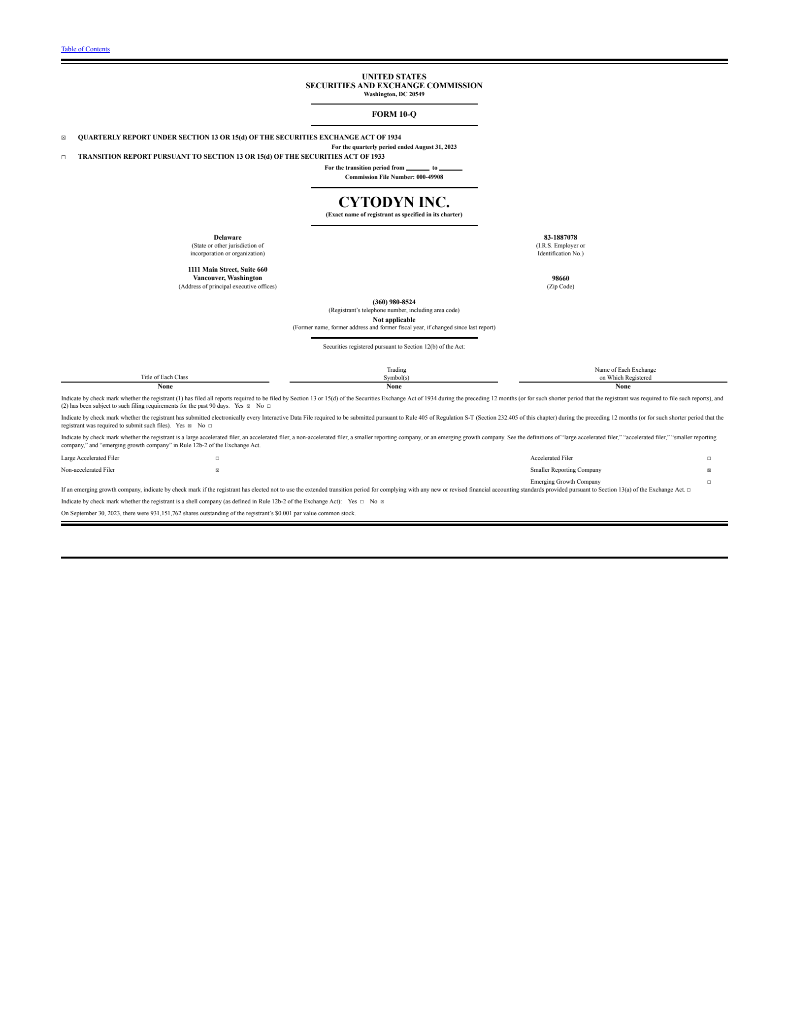 CytoDyn's Q1 2024 Quarterly report