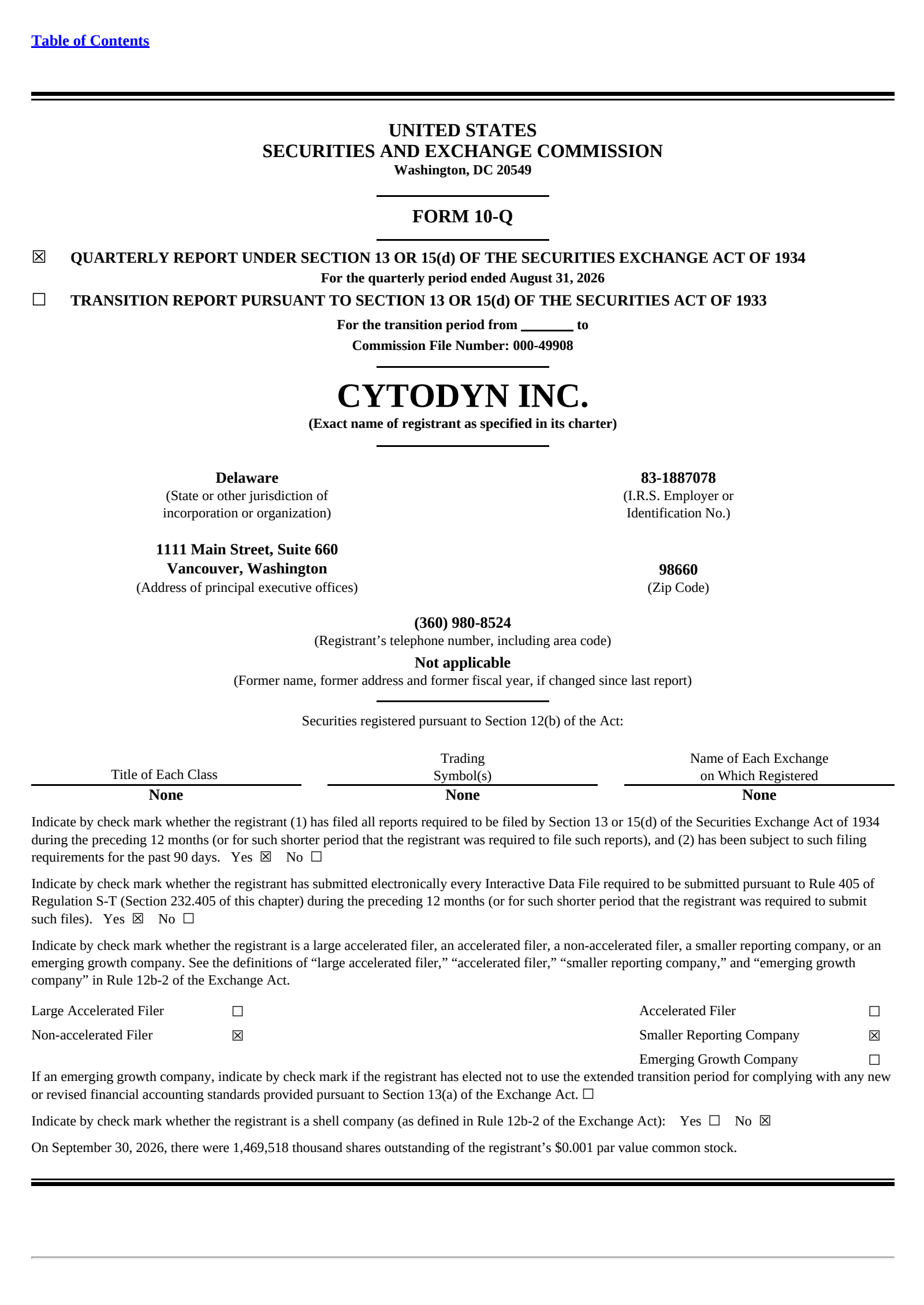 CytoDyn's Q1 2027 Quarterly report