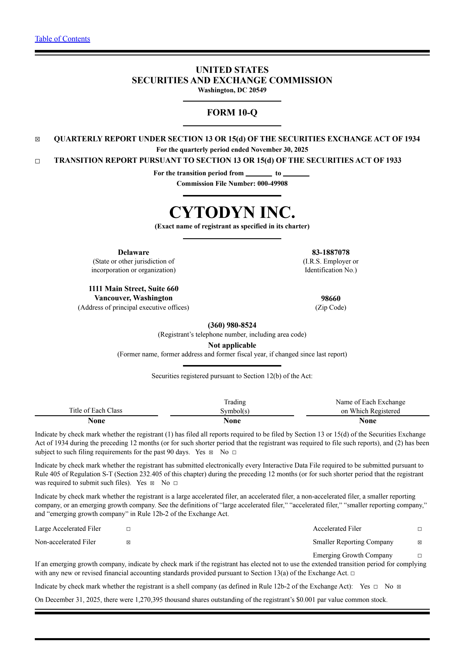 CytoDyn's Q2 2026 Quarterly Report