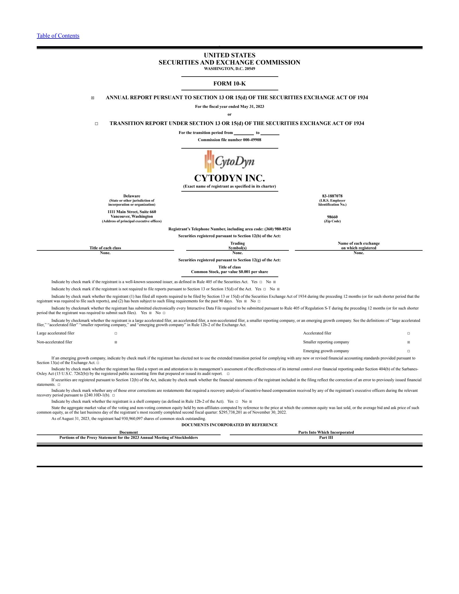 CytoDyn's Q3 2023 Quarterly report
