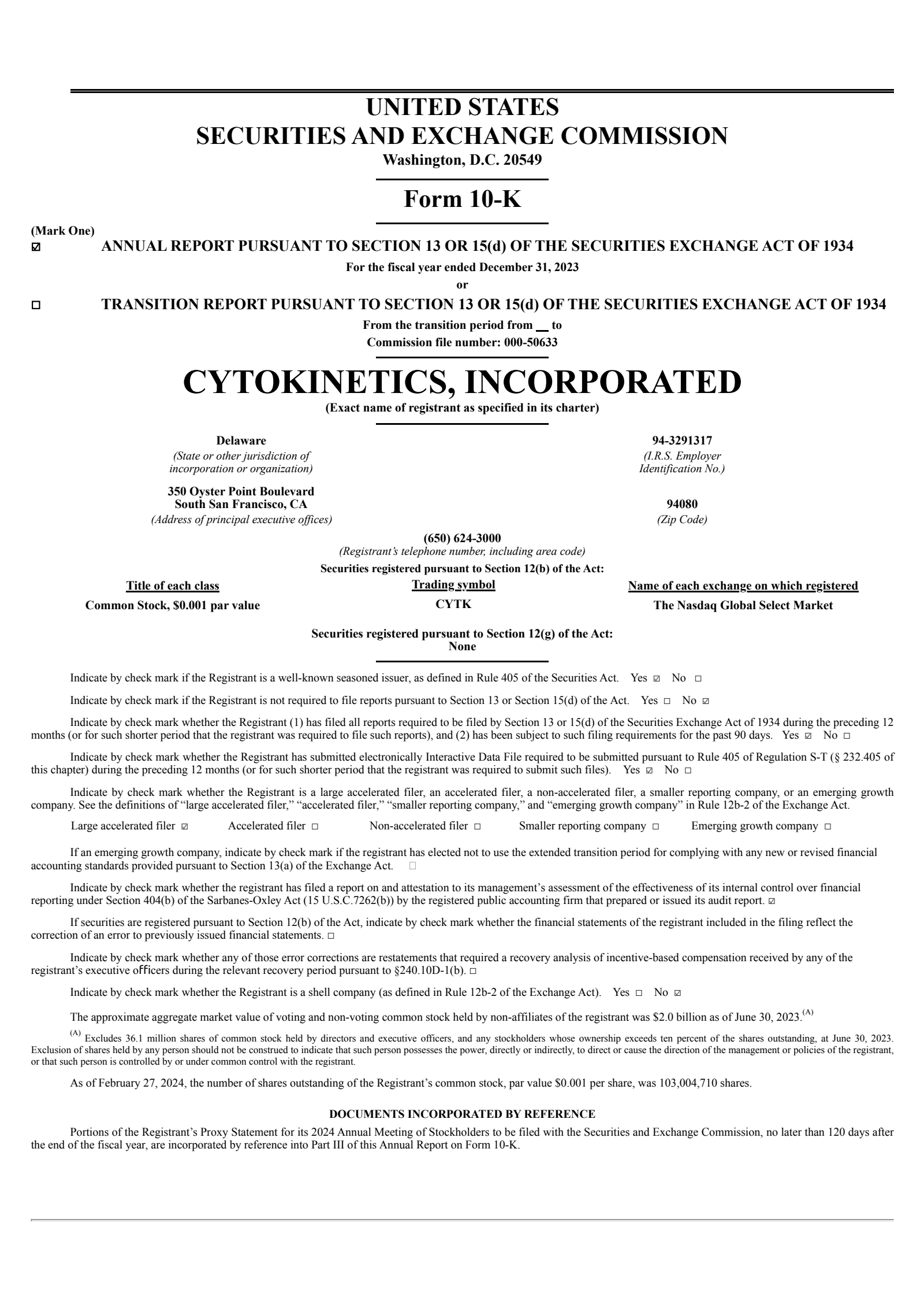 Cytokinetics' Q4 2023 Annual report