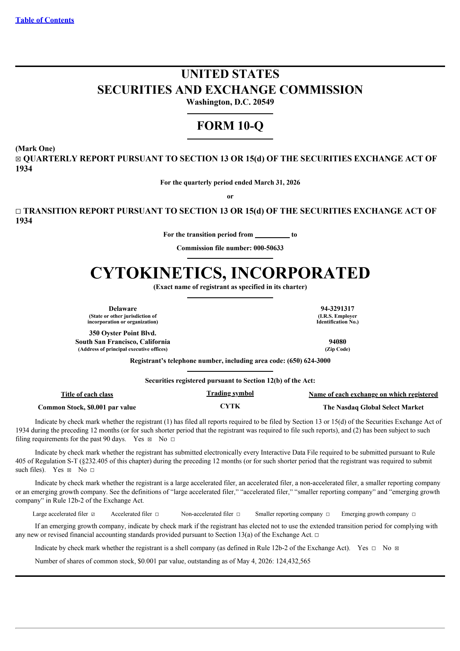 Cytokinetics' Q1 2026 Quarterly report