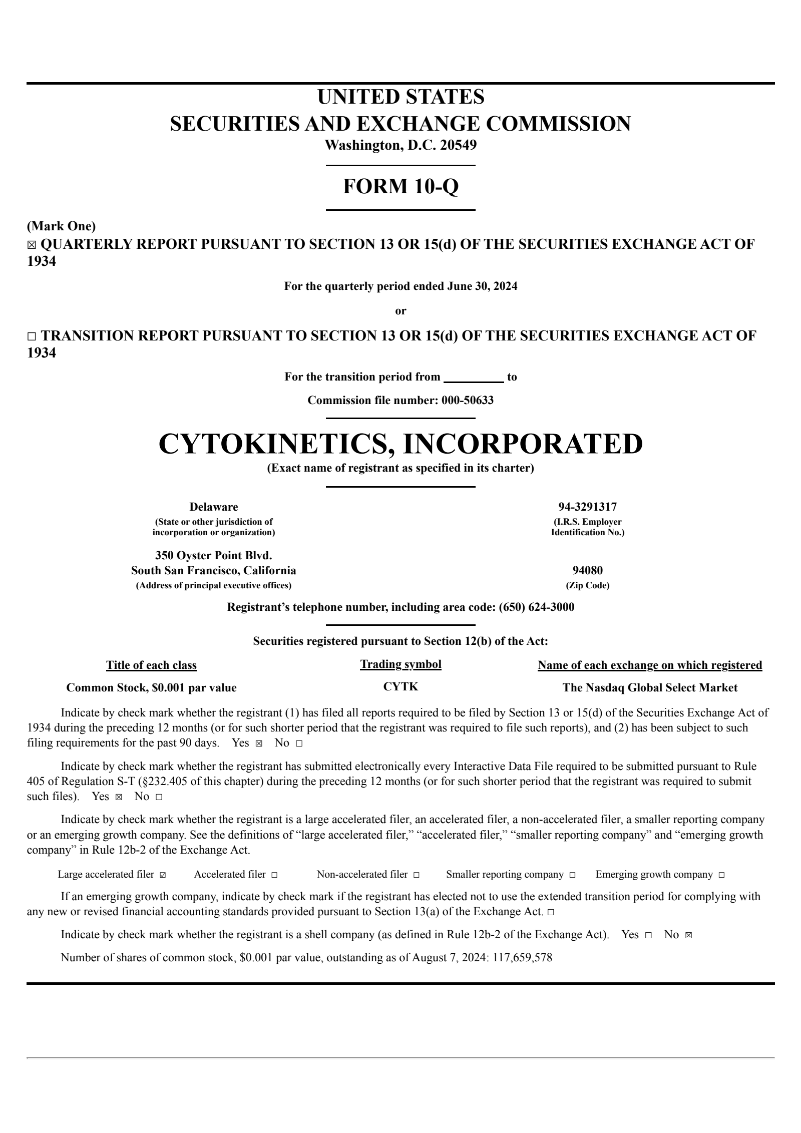 Cytokinetics' Q2 2024 Quarterly report
