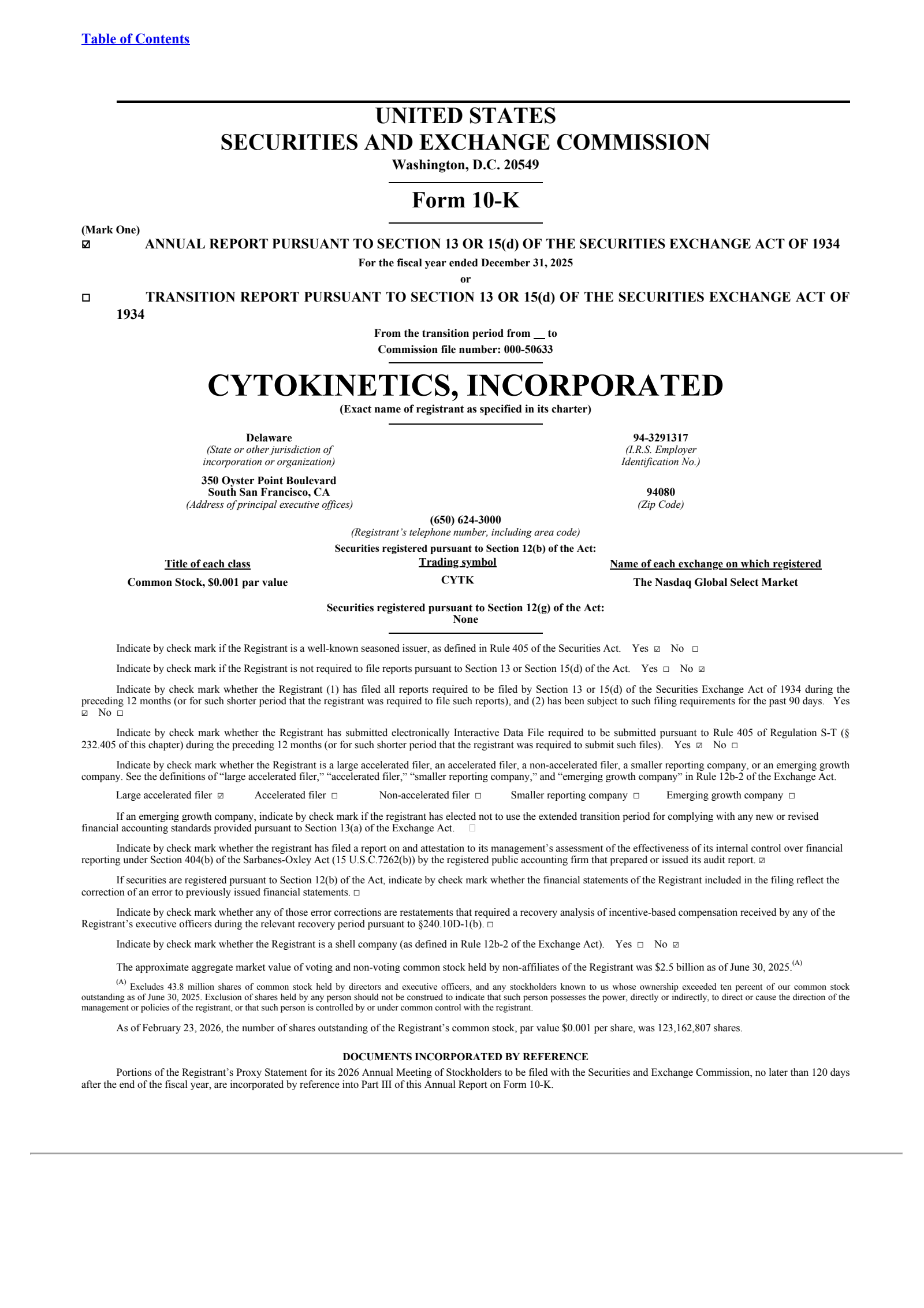 Cytokinetics' Q4 2025 Annual report