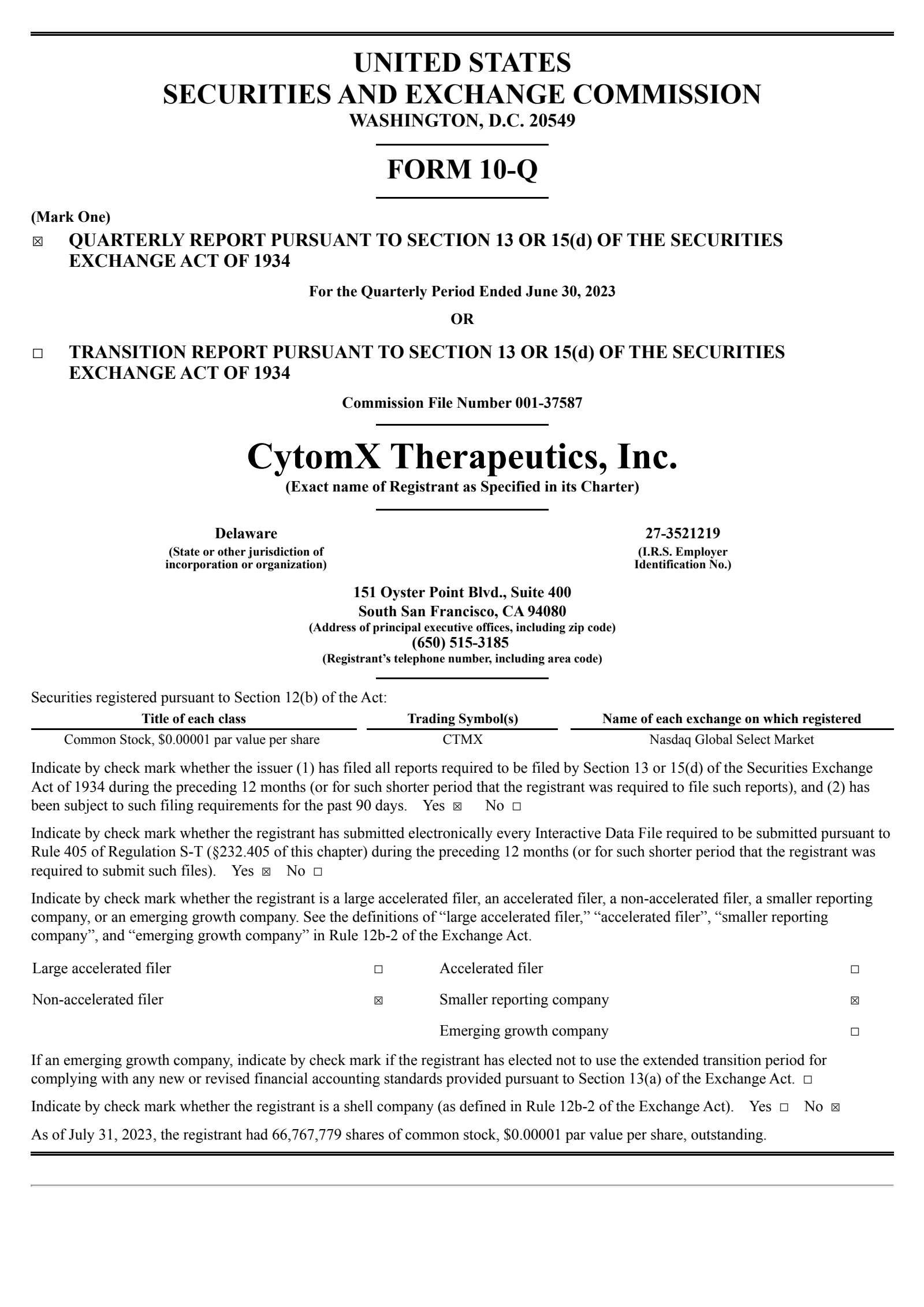 CytomX Therapeutics' Q2 2023 Quarterly report
