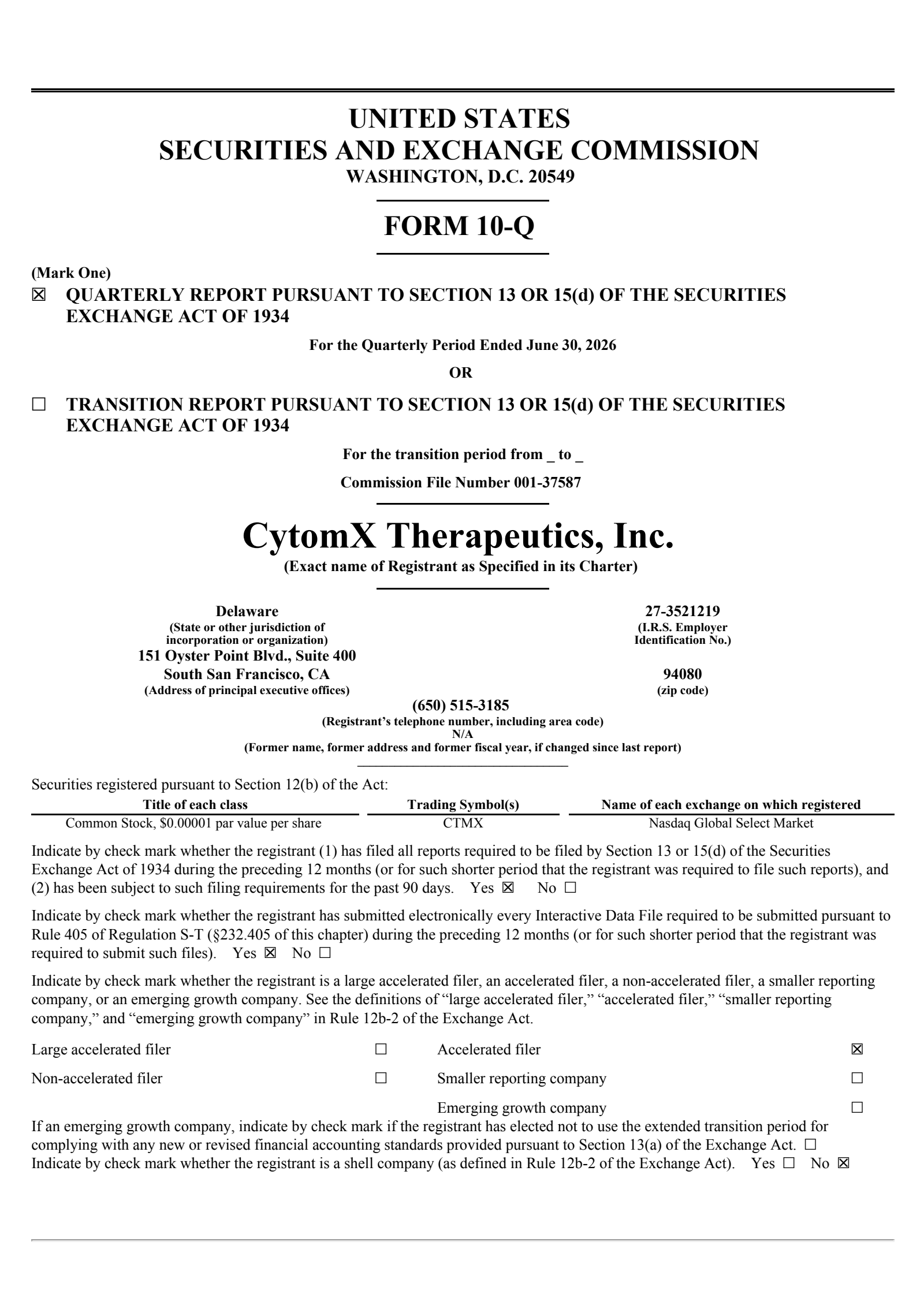 CytomX Therapeutics' Q2 2026 Quarterly report