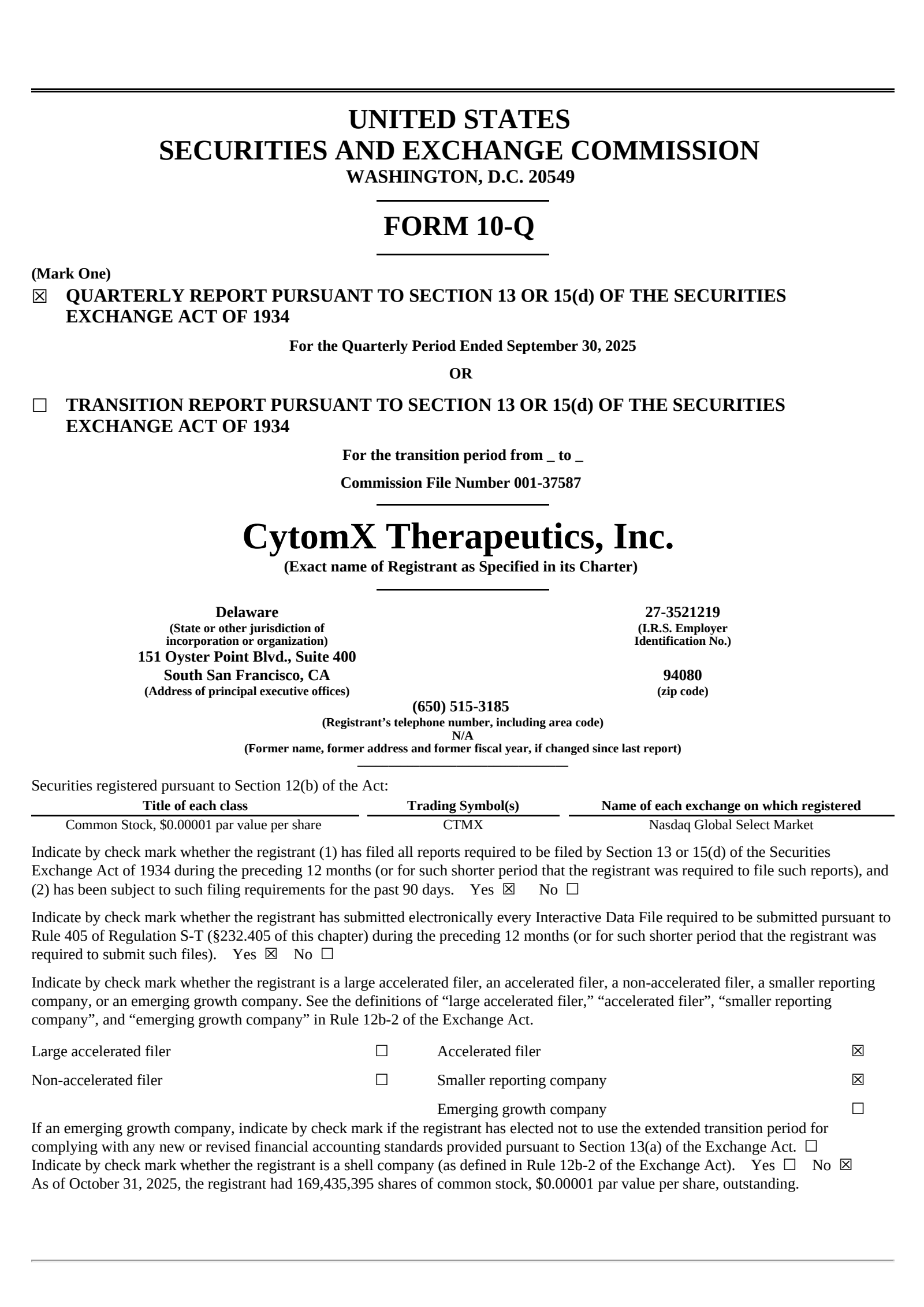 CytomX Therapeutics' Q3 2025 Quarterly Report