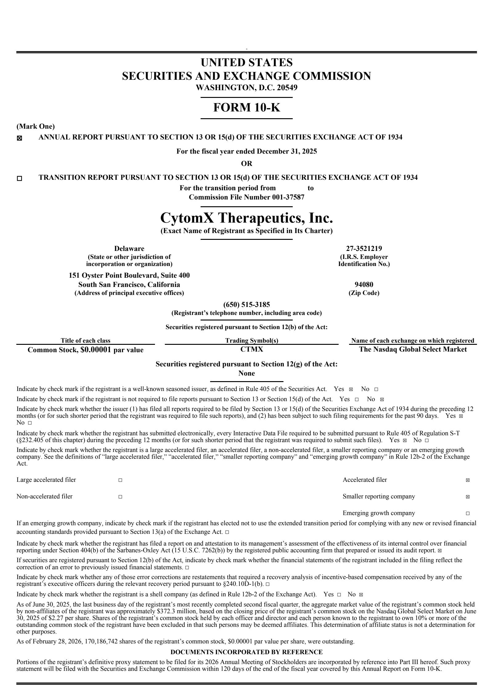 CytomX Therapeutics' Q4 2025 Annual report
