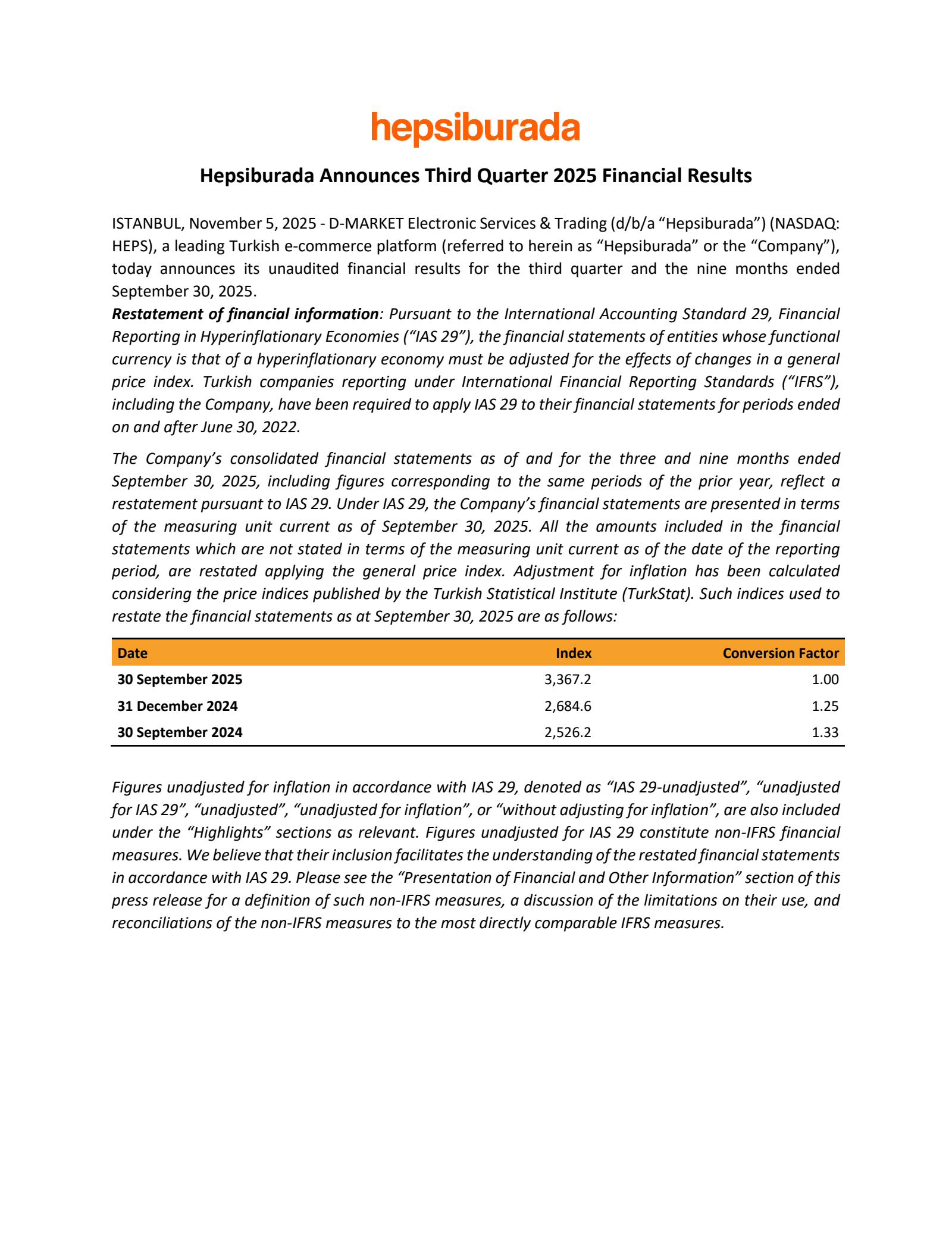 D-MARKET Electronic Services & Trading's Q3 2025 Earnings Release