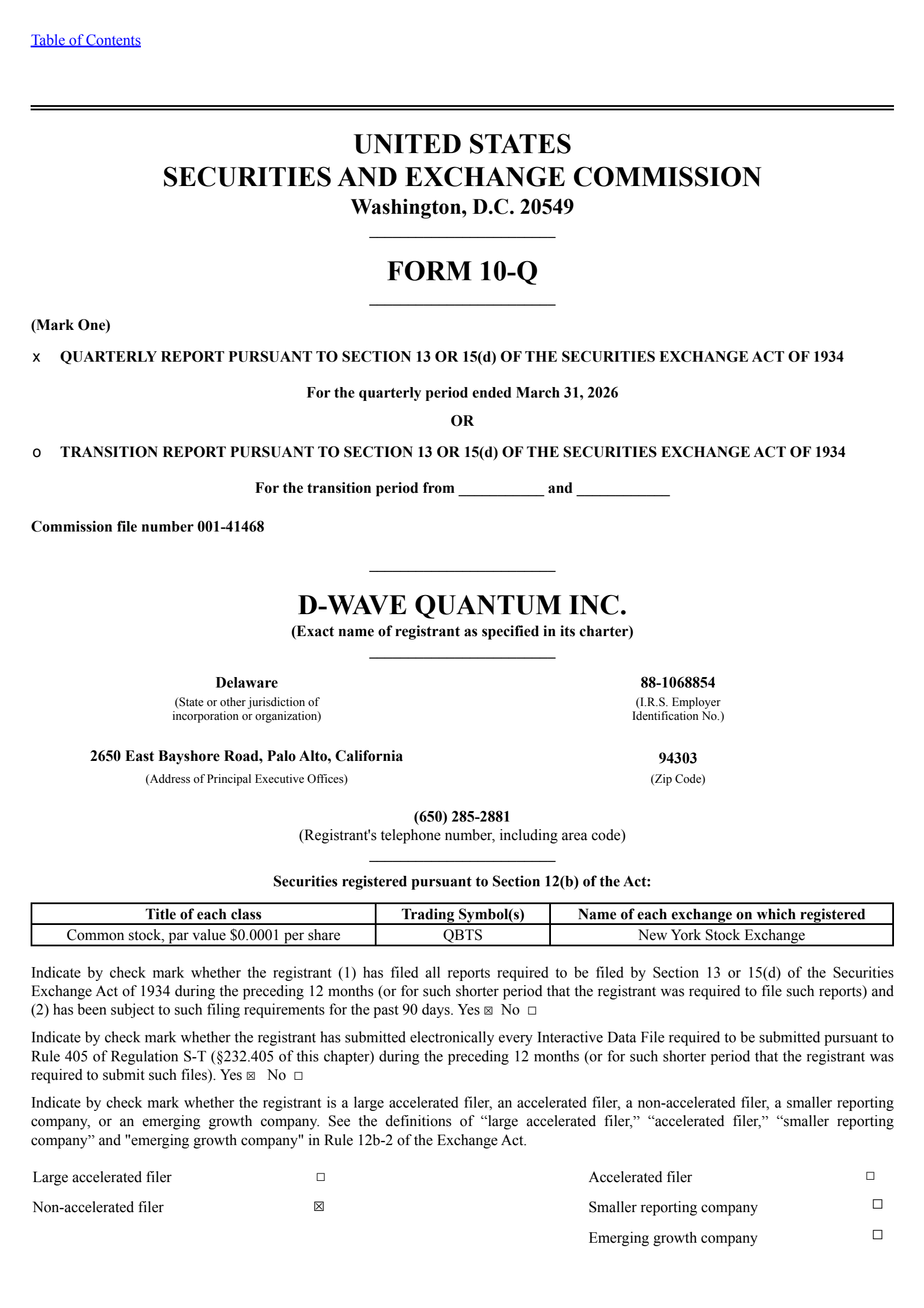D-Wave Quantum's Q1 2026 Quarterly report