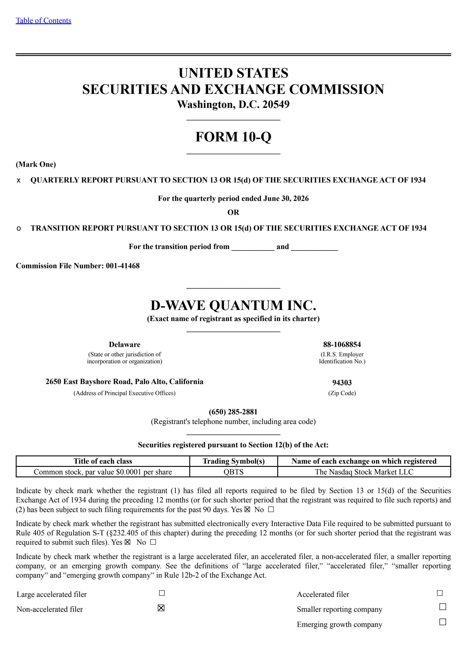 D-Wave Quantum's Q2 2026 Quarterly report