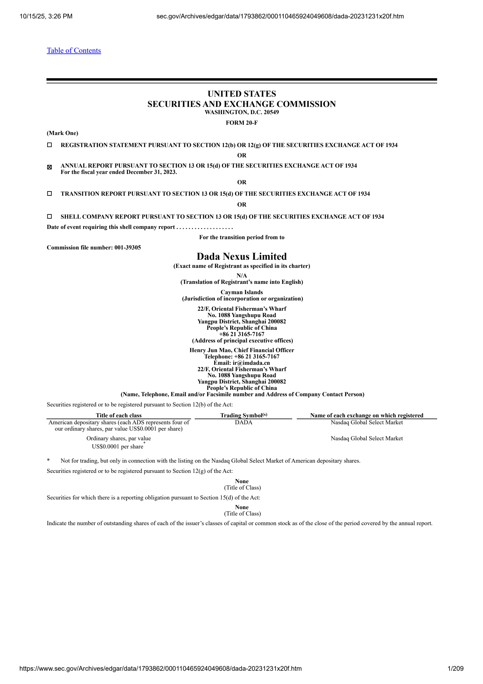 Dada Nexus' Q4 2023 Annual Report