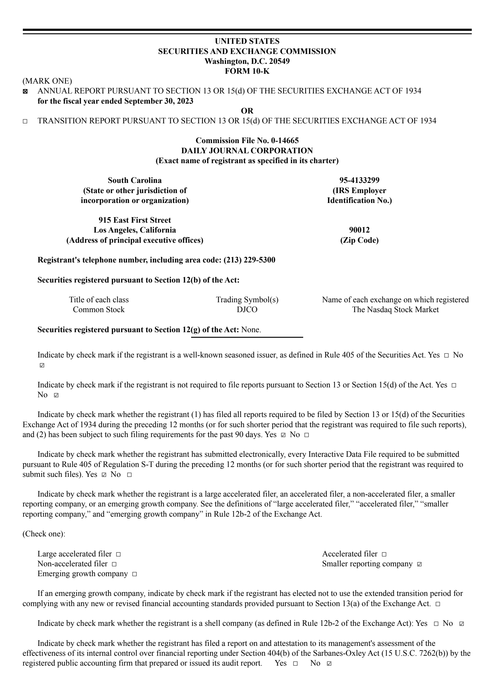 Daily Journal's Q4 2023 Annual report