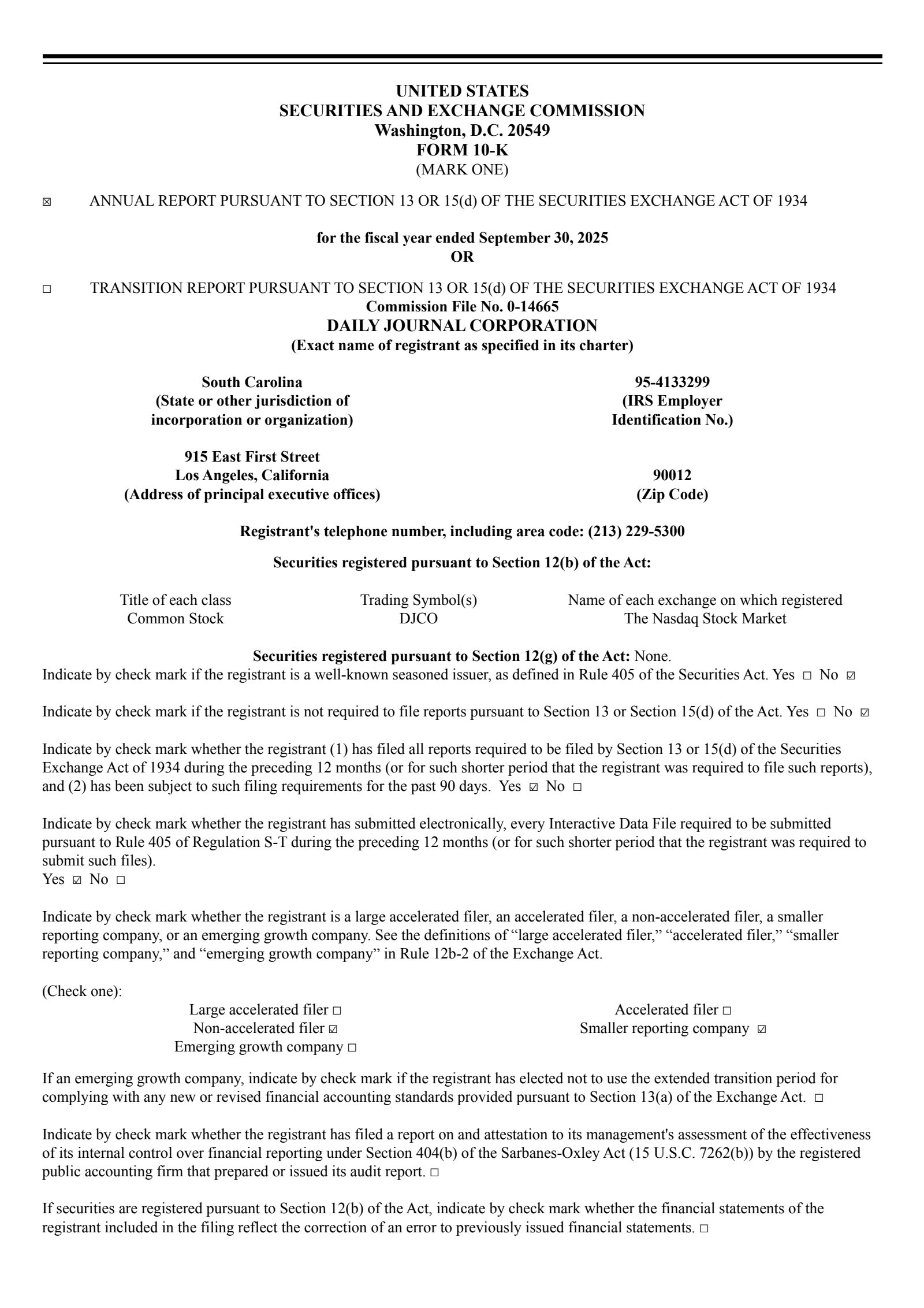 Daily Journal Corp. (S.C.)'s Q4 2025 Annual Report