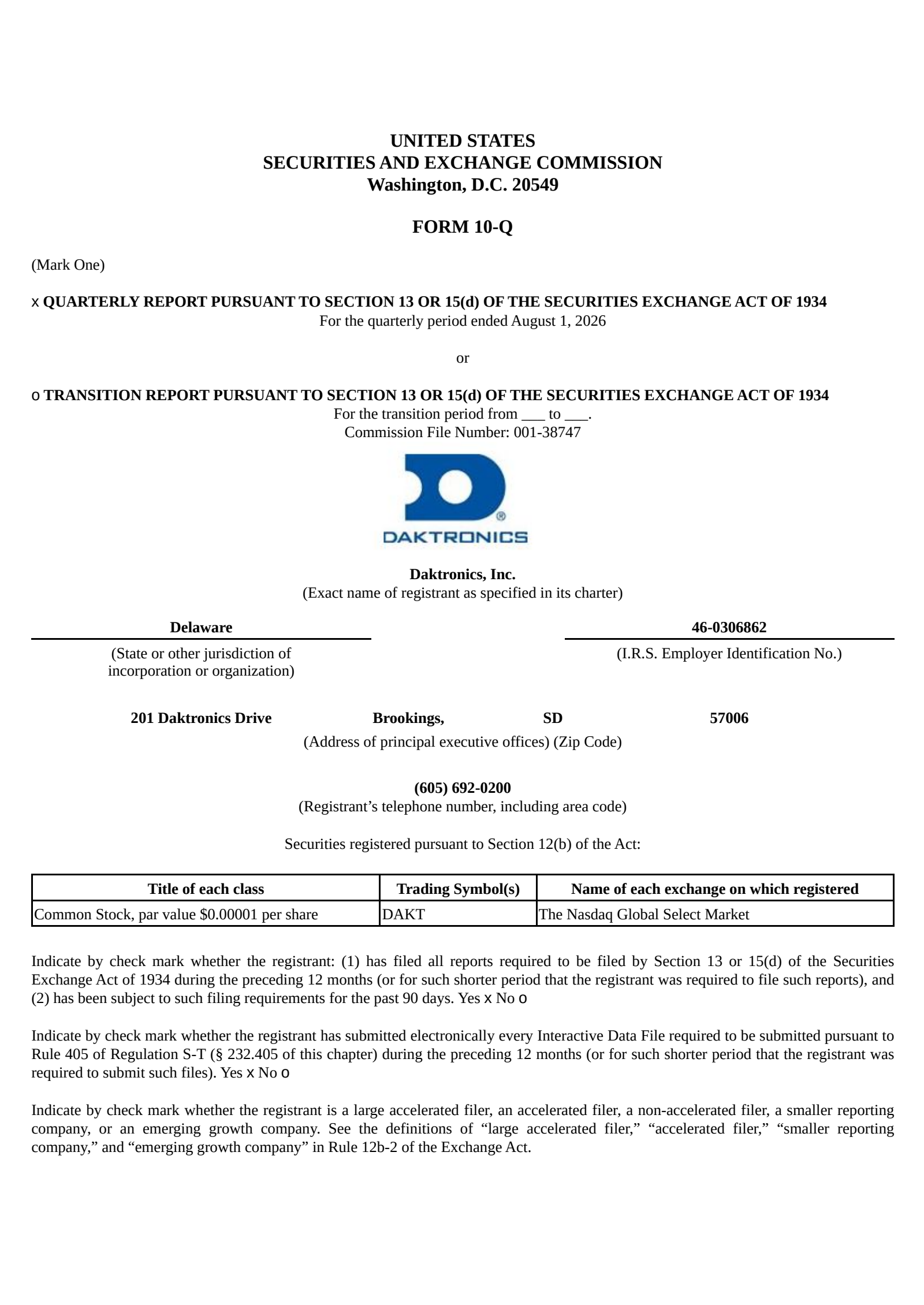 Daktronics' Q1 2027 Quarterly report