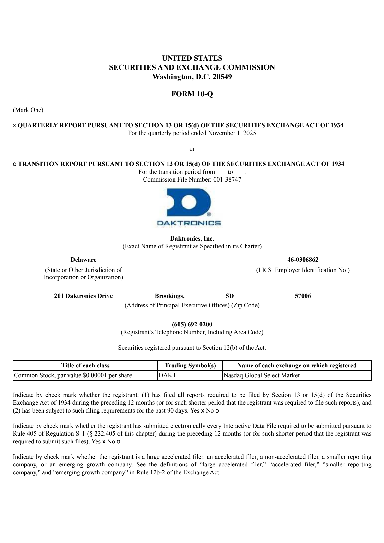 Daktronics' Q2 2026 Quarterly Report