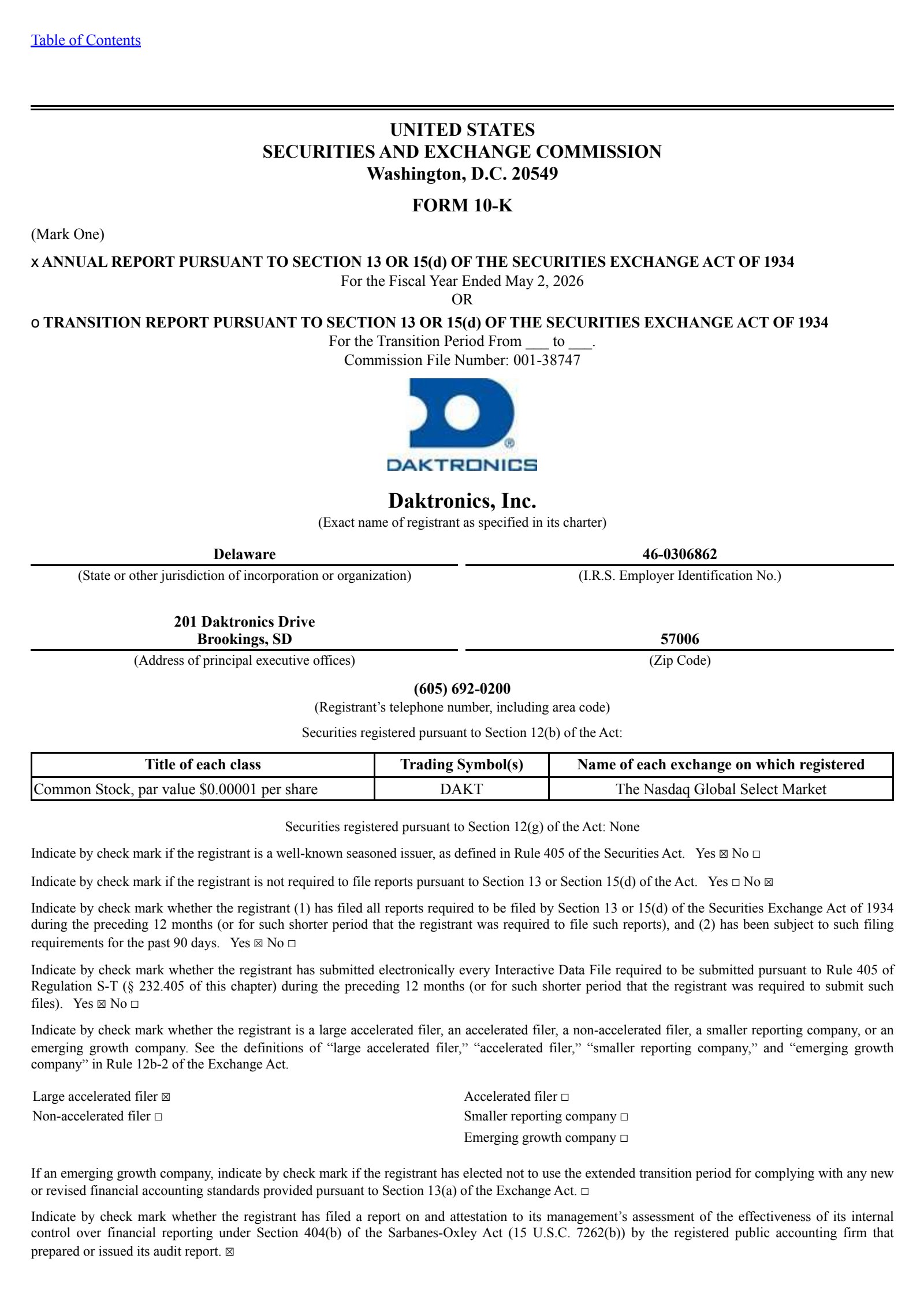 Daktronics' Q4 2026 Annual report