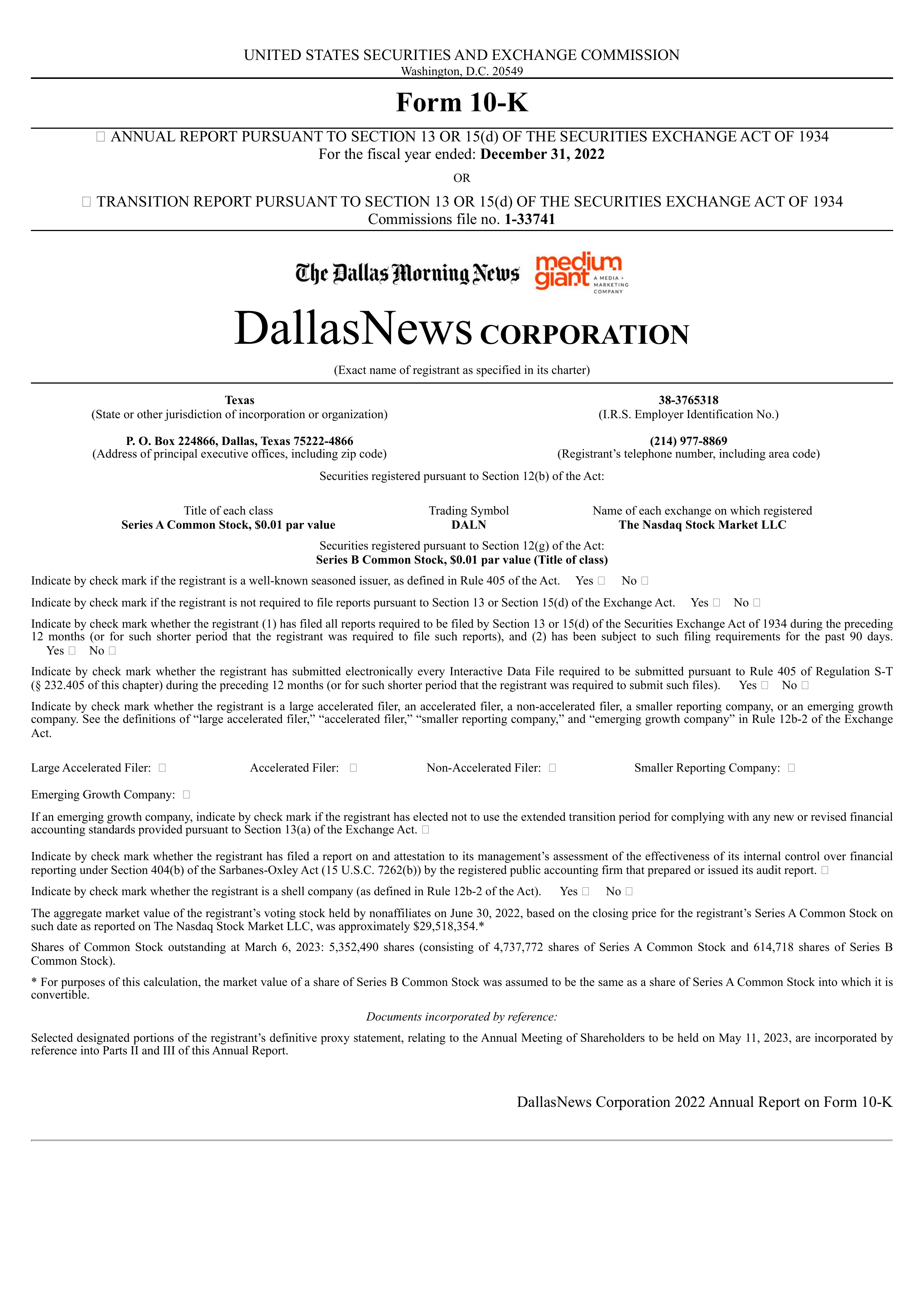 DallasNews' Q4 2022 Annual report