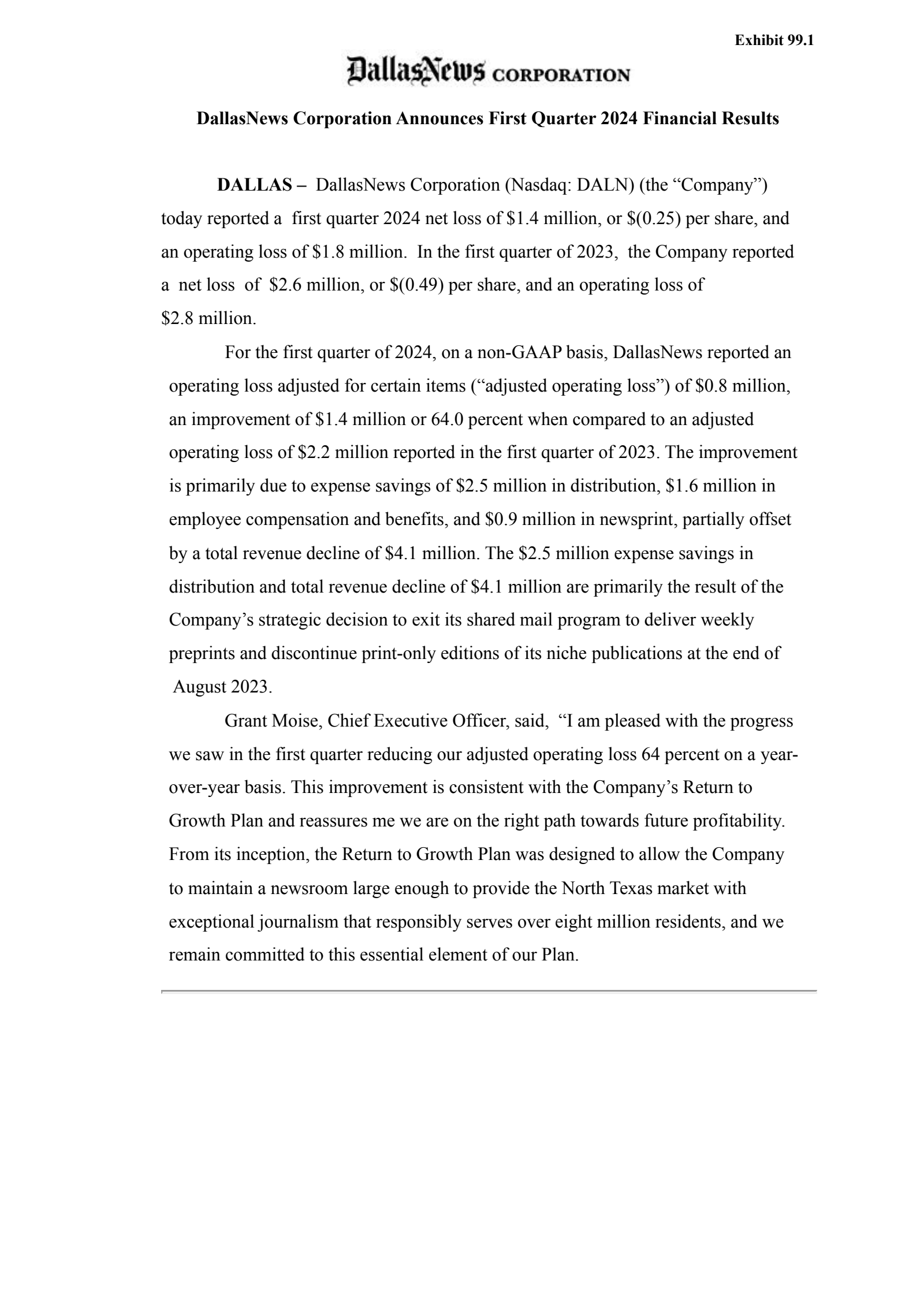 DallasNews' Q1 2024 Press Release