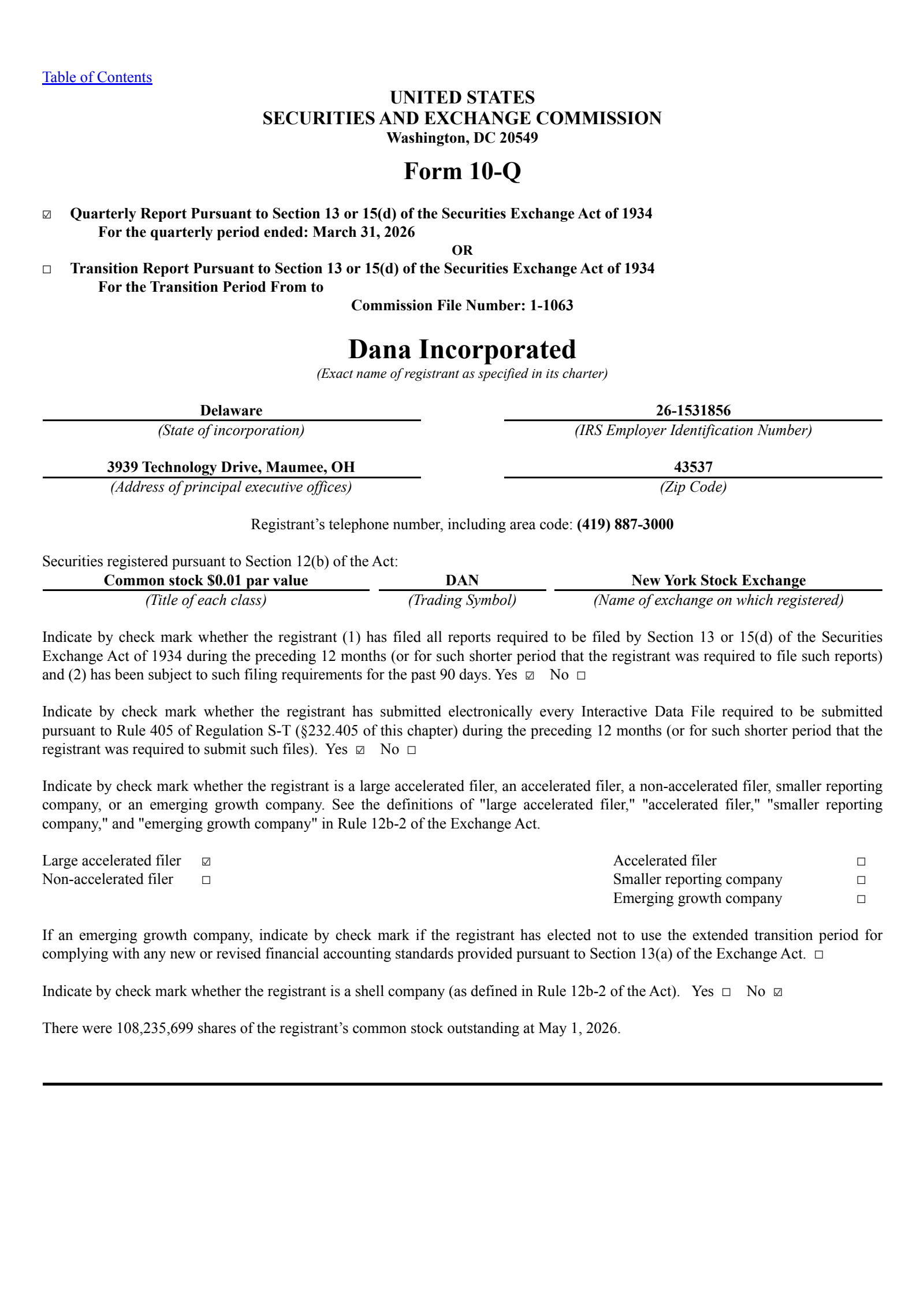 Dana's Q1 2026 Quarterly report