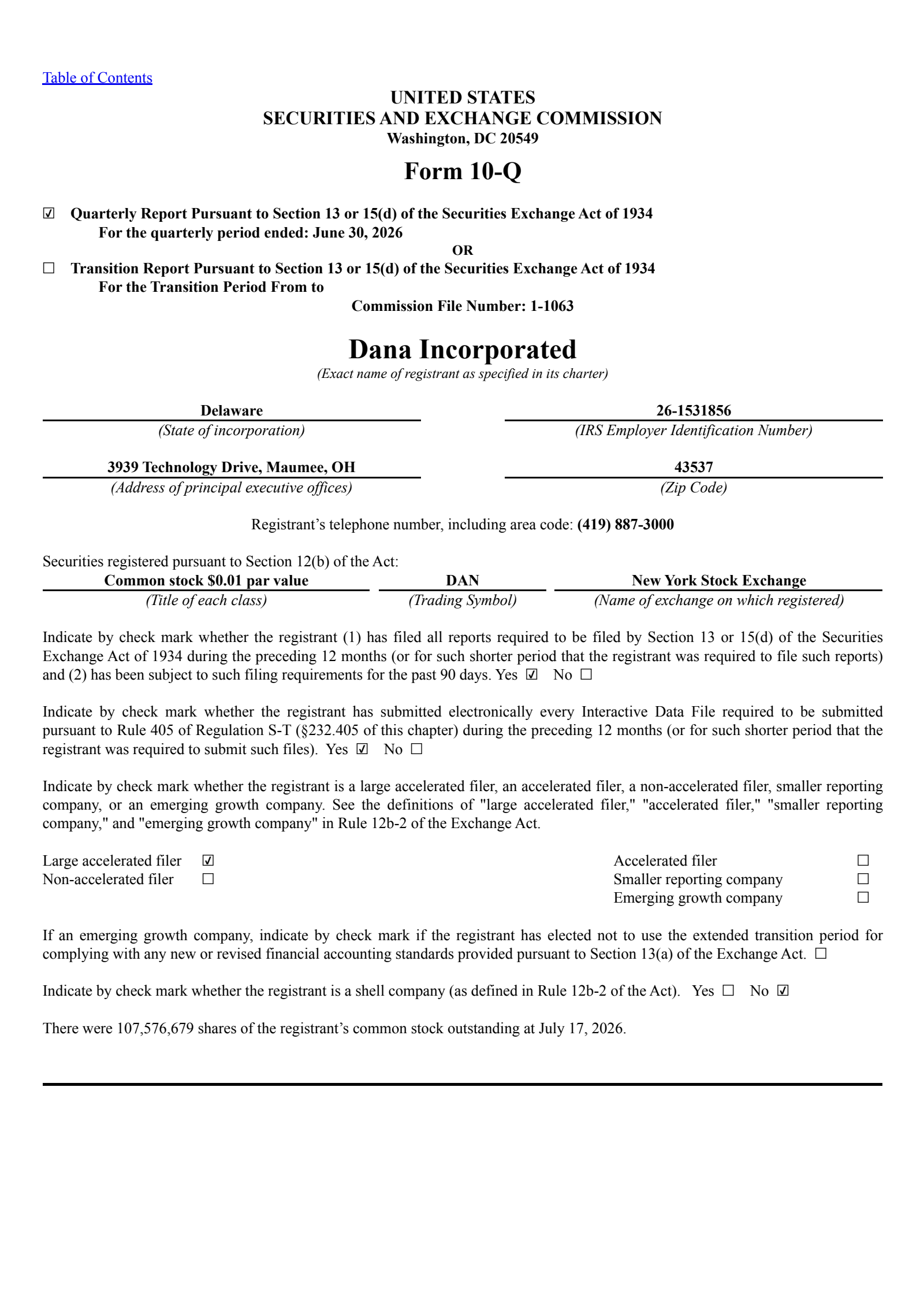 Dana's Q2 2026 Quarterly report