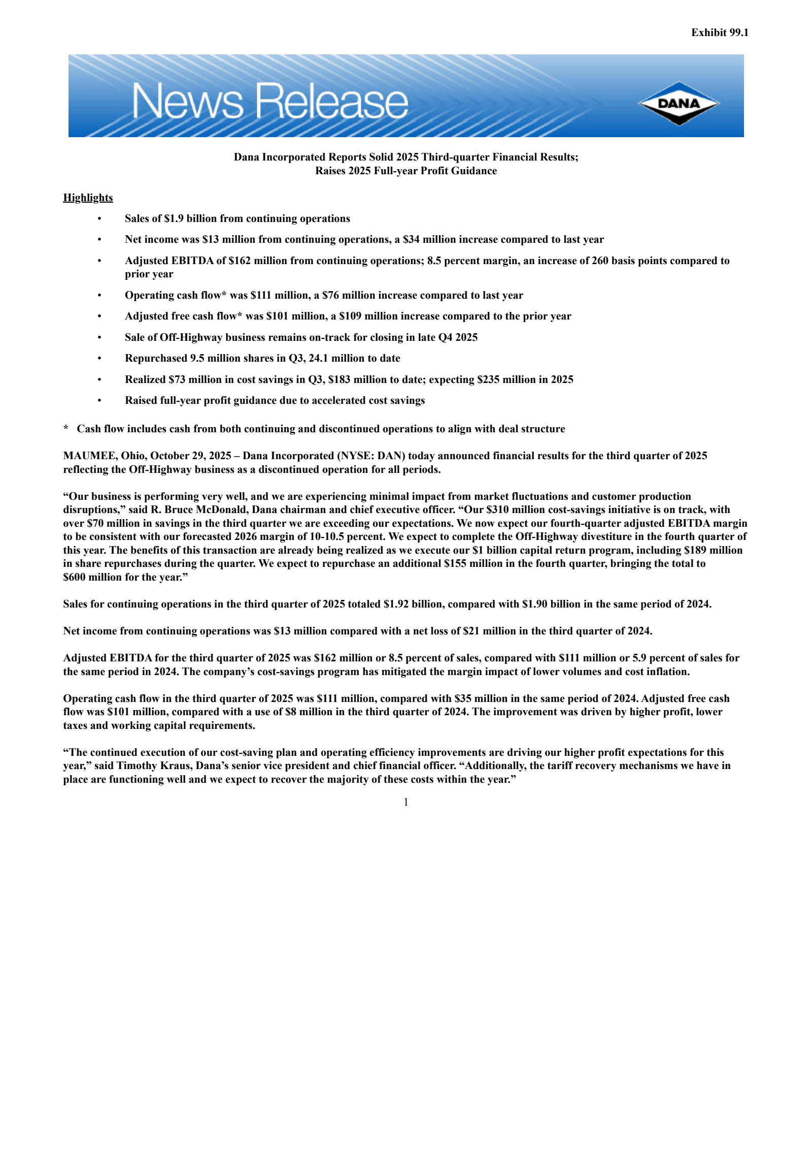 Dana's Q3 2025 Earnings Release