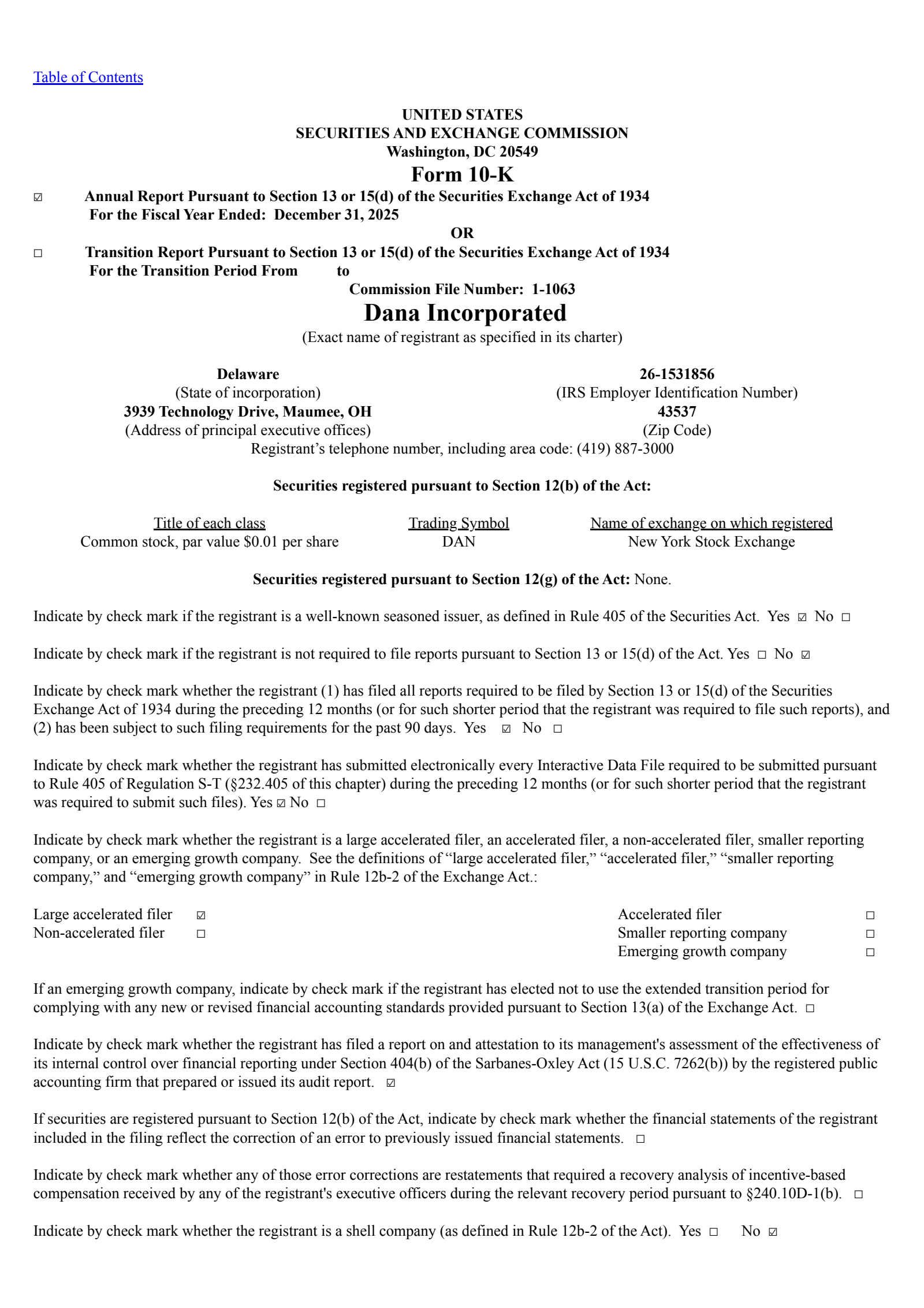 Dana's Q4 2025 Annual report