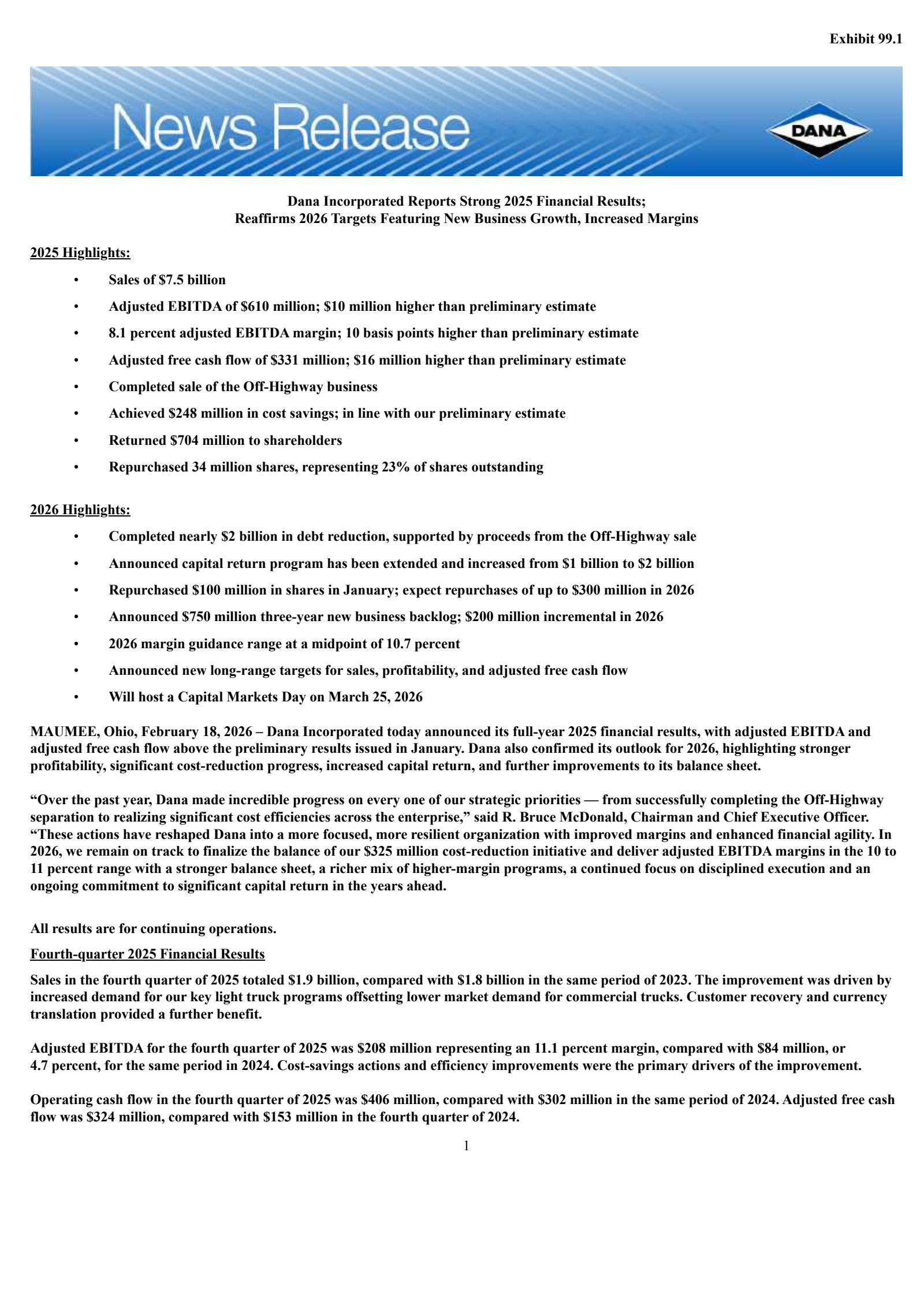 Dana's Q4 2025 Press Release