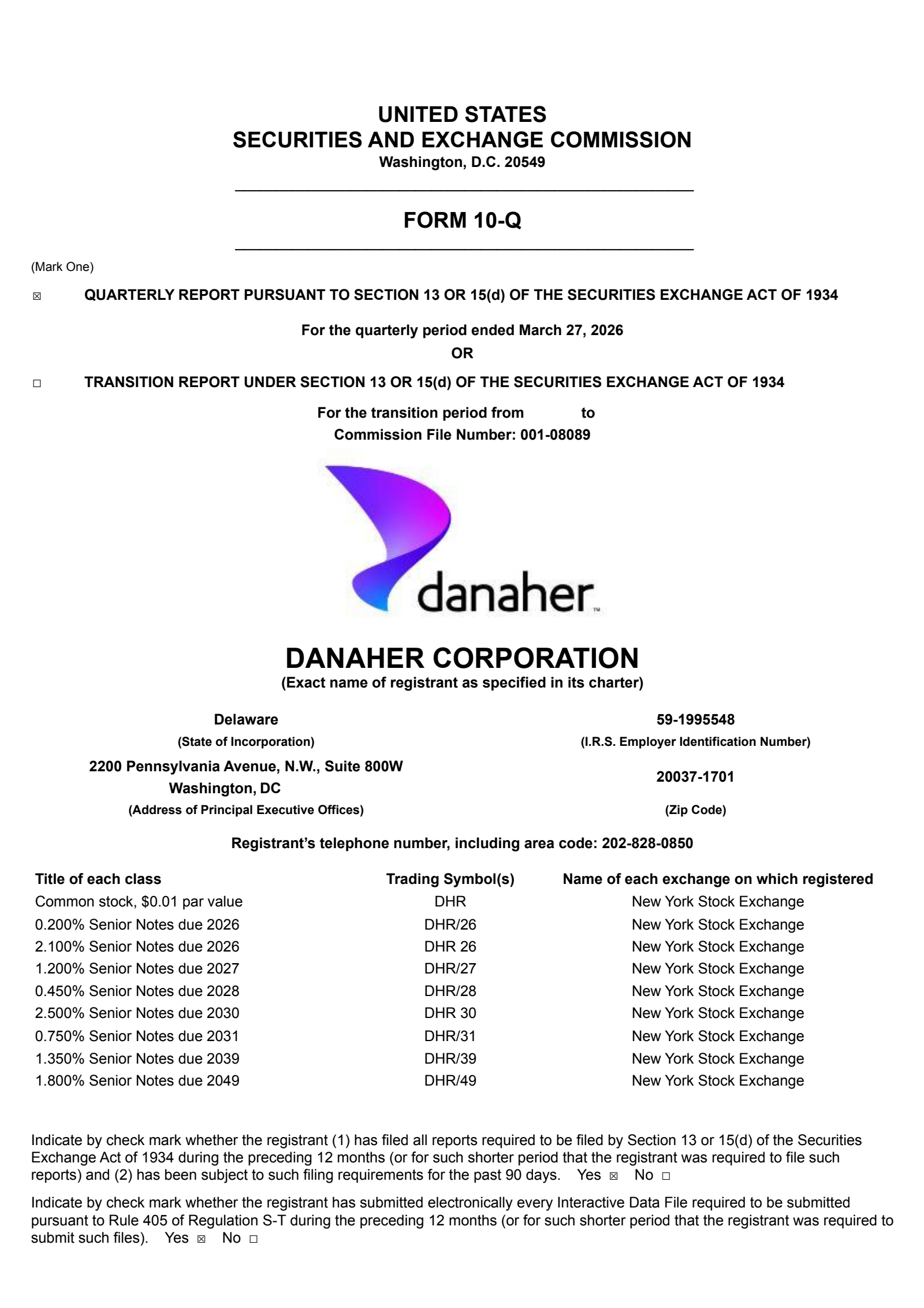 Danaher's Q1 2026 Quarterly report