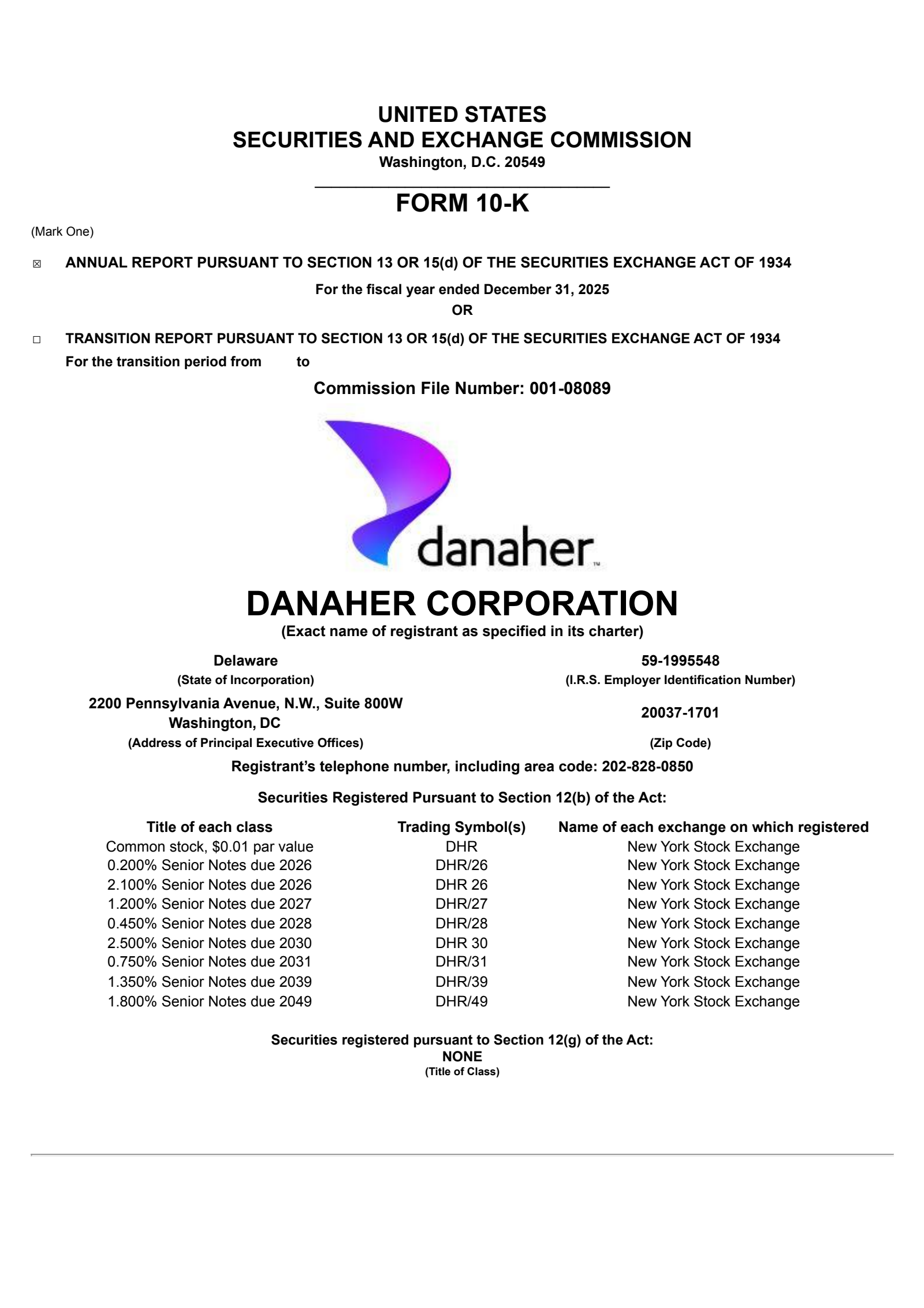 Danaher's Q4 2025 Annual report