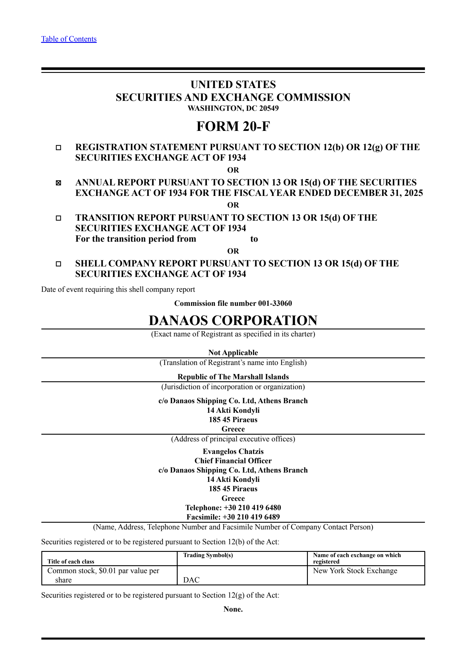 Danaos' Q4 2025 Annual report
